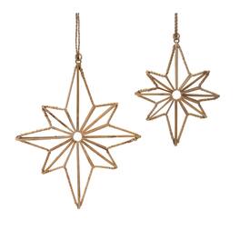 BreeBe - Rattan Wrapped Metal Star Ornament (Set of 12) - Beige