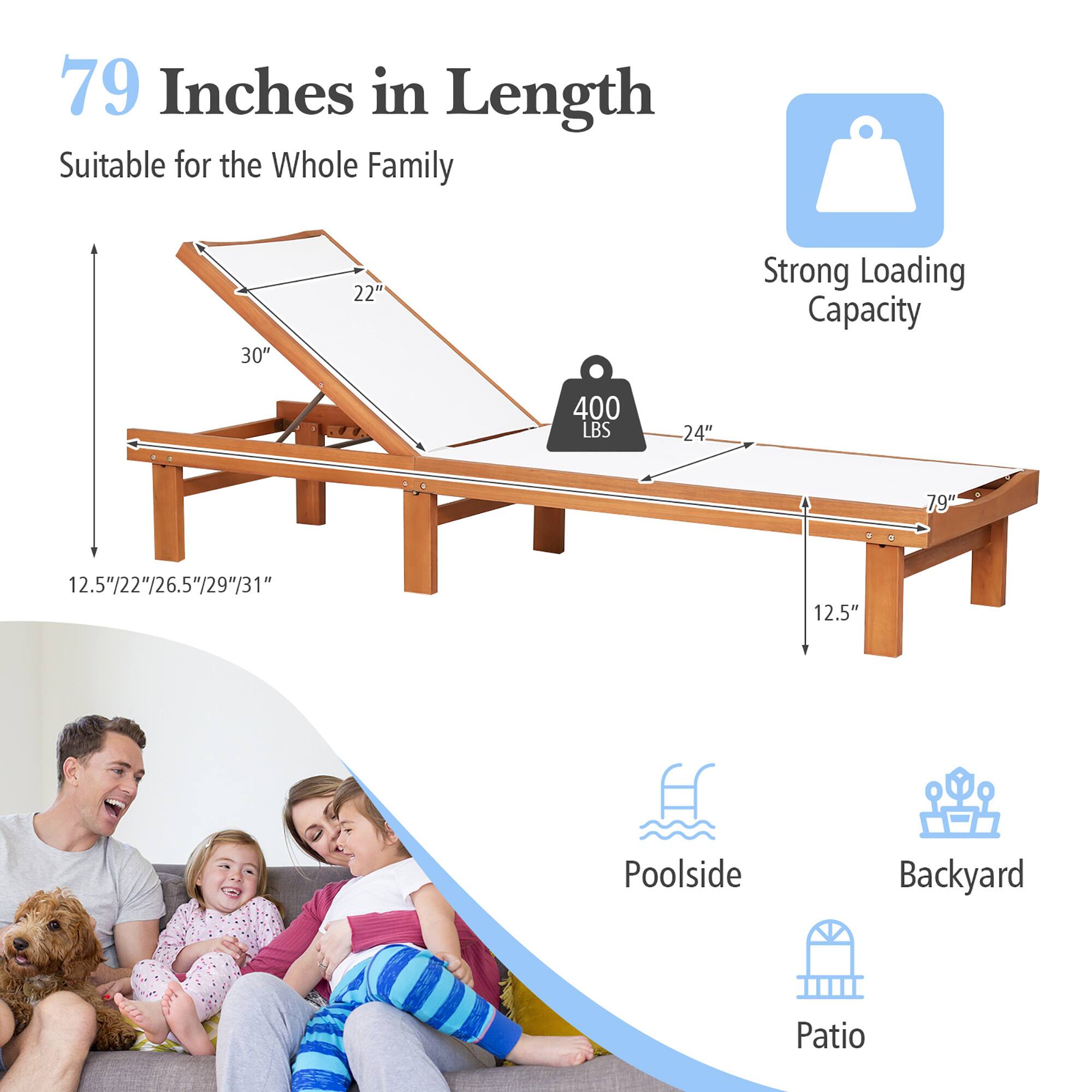 79 Inches in Length, Suitable for the Whole Family, Strong Loading Capacity 400 LBS, 30", 22", 24", 79", 12.5", Poolside, Backyard, Patio