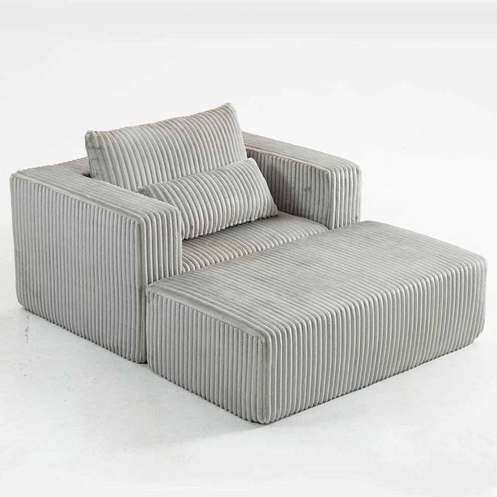 Alt View 5. Kadyn - Oversized All-Foam Lounge Chair with Ottoman, Modular Corduroy, No-Tool Assembly, Smoky Grey - Gray.
