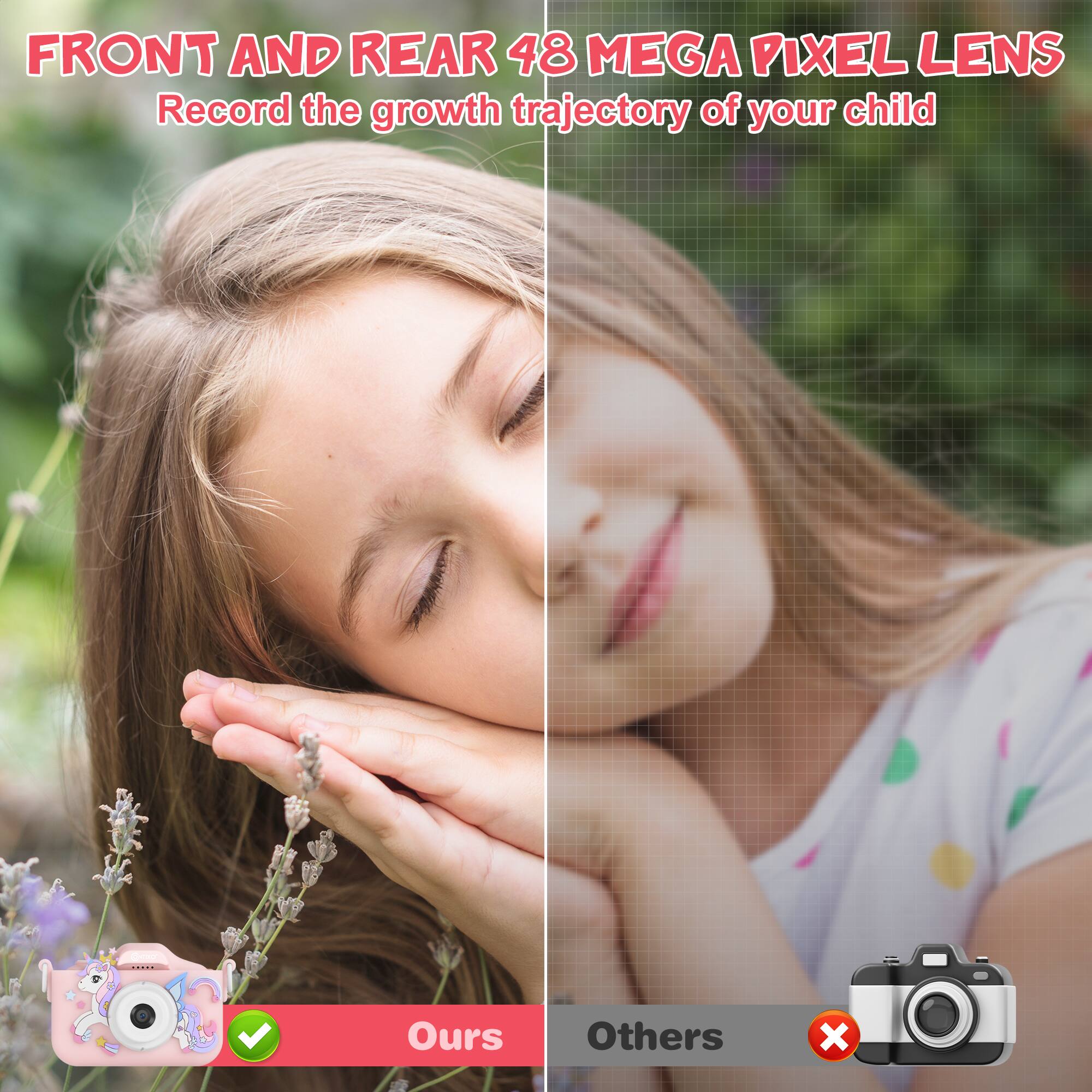 FRONT AND REAR 48 MEGA PIXEL LENS Record the growth trajectory of your child Ours Others x
