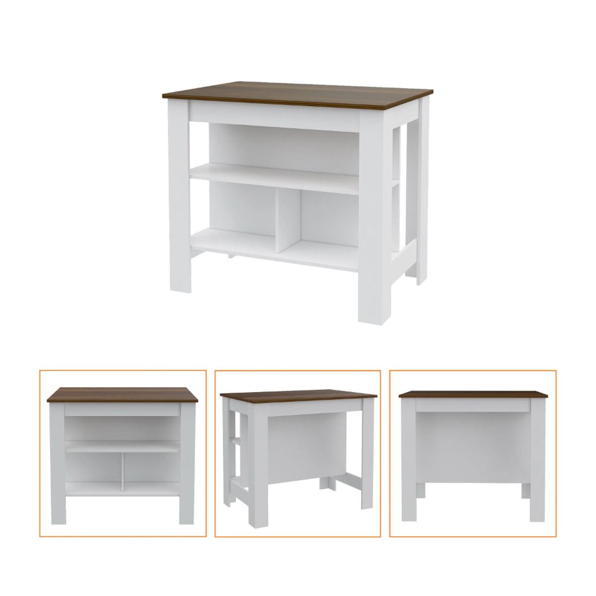 Alt View 2. Loheer - Loheer 2-Piece Kitchen Island and Wall Cabinet Set White and Walnut - White.