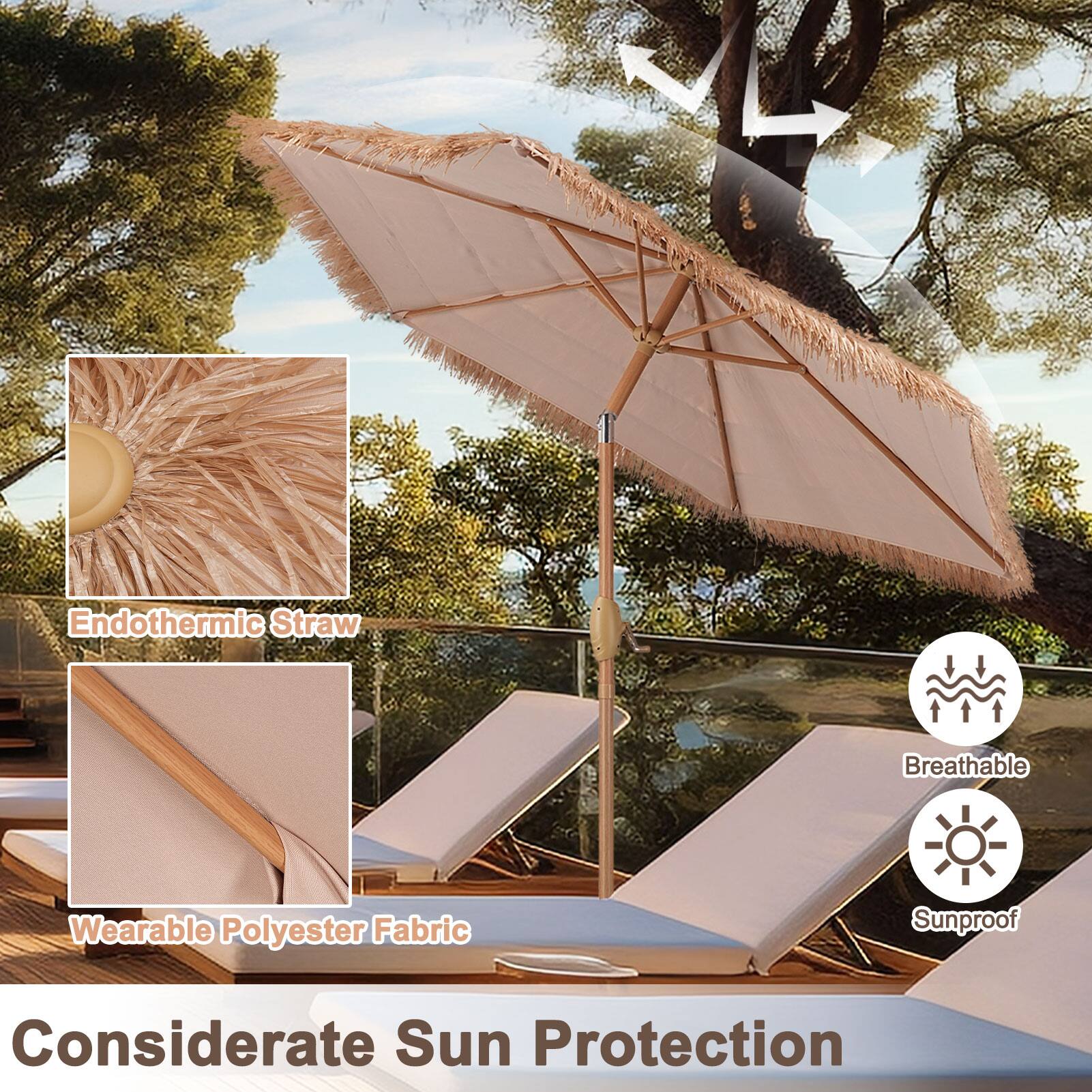 Endothermic Straw  
Breathable  
Wearable Polyester Fabric  
Sunproof  
Considerate Sun Protection