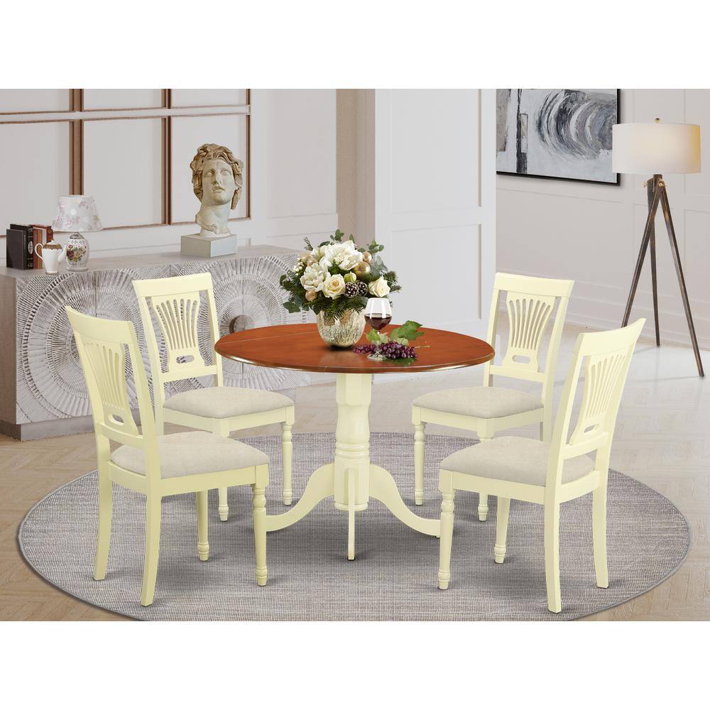 Left. East West Furniture - DLPL5-BMK-C 5 PC Kitchen Table set-Dining Table and 4 Wooden Kitchen Chairs in Buttermilk and Cherry - Buttermilk & Cherry.