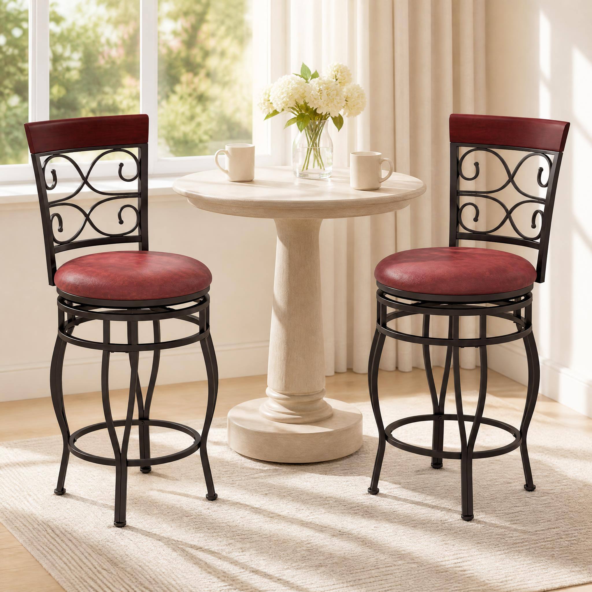 Alt View 3. Costway - Costway 26" Swivel Bar Stools Set of 4 with Upholstered Seat Scroll Backrest Footrest Brown - Brown 26".