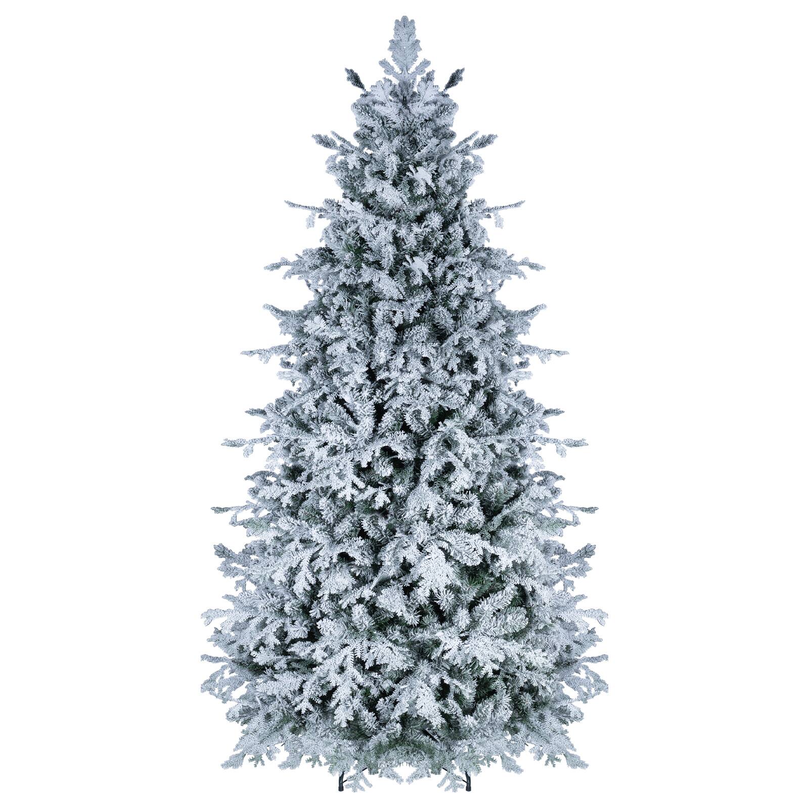 Alt View 9. Costway - Costway 7 ft Flocked Christmas Tree with 1254 Full Branch Tips, 350 LED Lights & Metal Stand - Green & White.