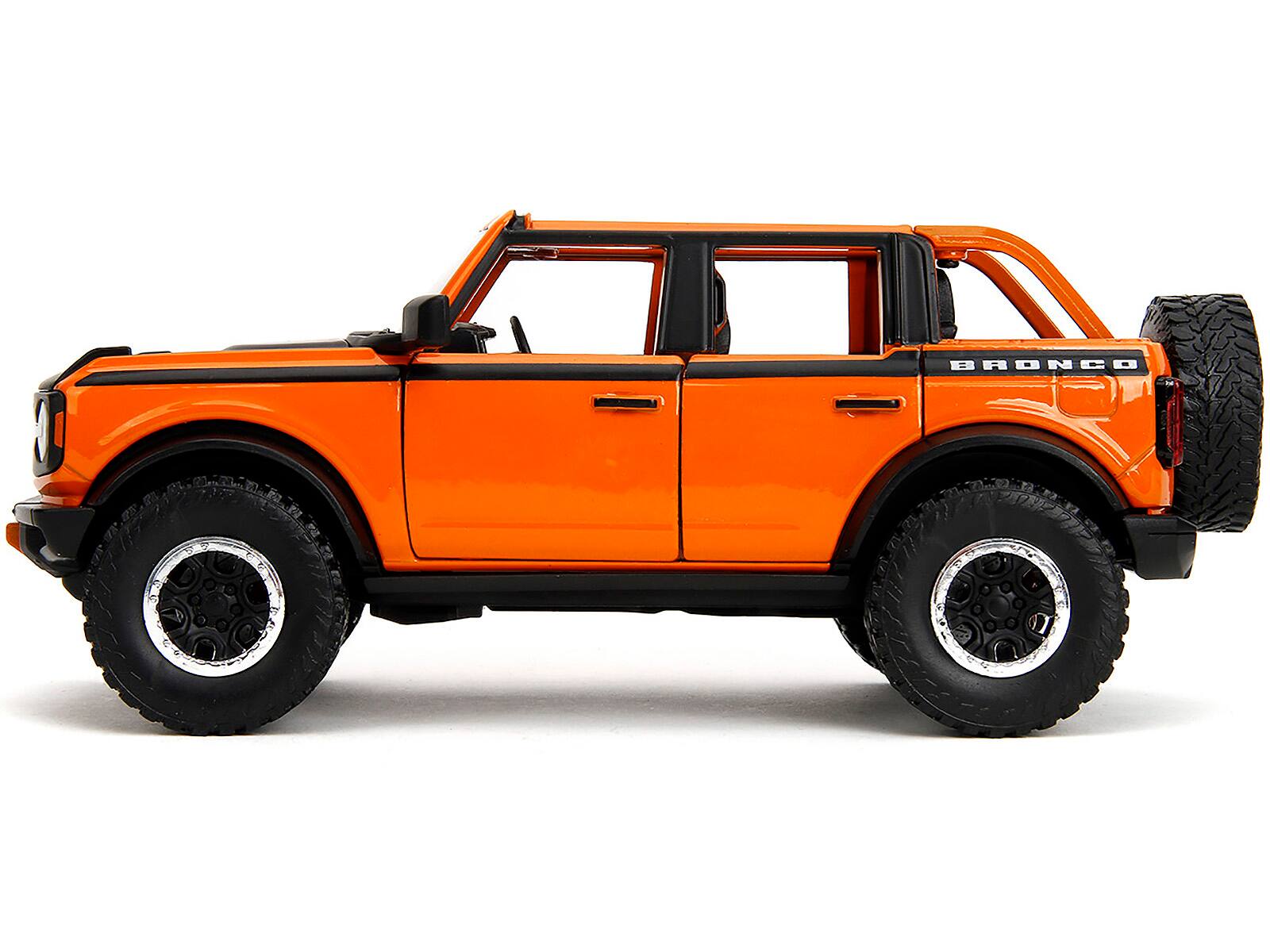 Alt View 2. Jada - 2021 Ford Bronco Open-Top Orange with Black Stripes & Hood w/Extra Wheels "Just Trucks" Series 1/24 Model Car by Jada. - Multicolor.