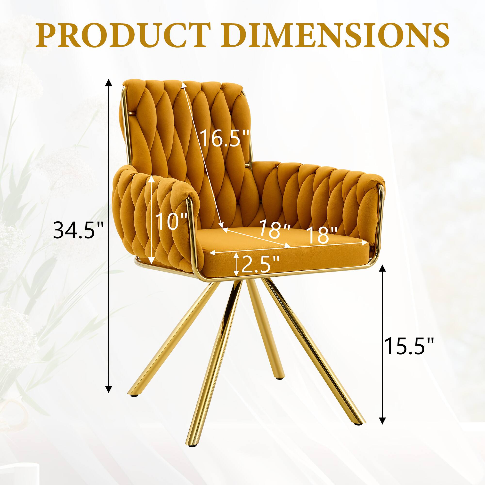 PRODUCT DIMENSIONS

- Height: 34.5"
- Width: 16.5"
- Depth: 18"
- Seat Height: 10"
- Arm Height: 18"
- Seat Depth: 18"
- Back Height: 15.5"
- Leg Height: 2.5"