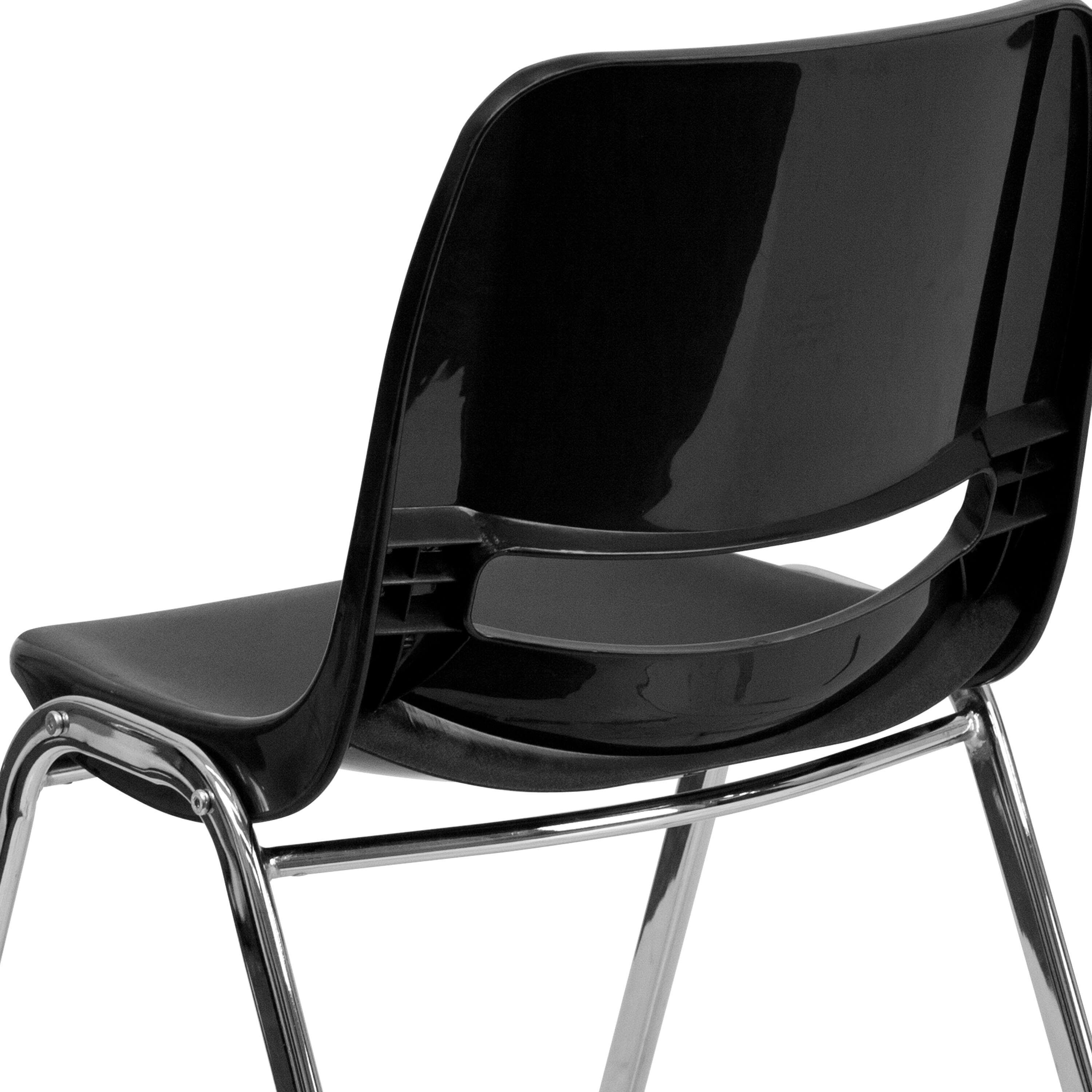 Alt View 9. Emma + Oliver - Ergonomic Kid's Shell Stack Chair - 14" Seat Daycare Home School - Black Plastic/Chrome Frame.
