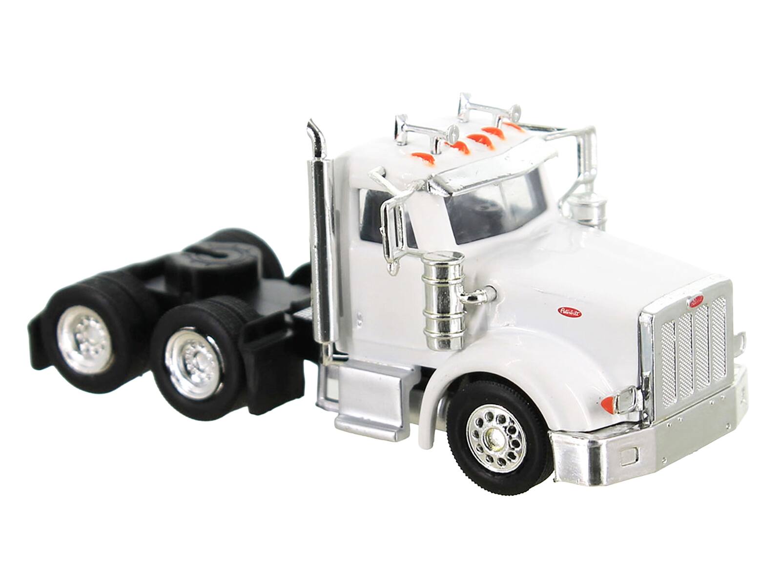 Alt View 1. HO Logistics Replicas - Peterbilt 367 Truck w/ Day Cab White & Articulated Trailer White & Blue Set 1/87 (HO) Plastic Model Car by HO Logistics.