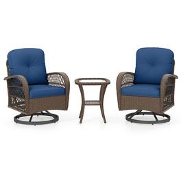 Gymax - 3PCS Patio Swivel Rocker Set Gliding Bistro Furniture Set w/Tempered Glass Table - Blue