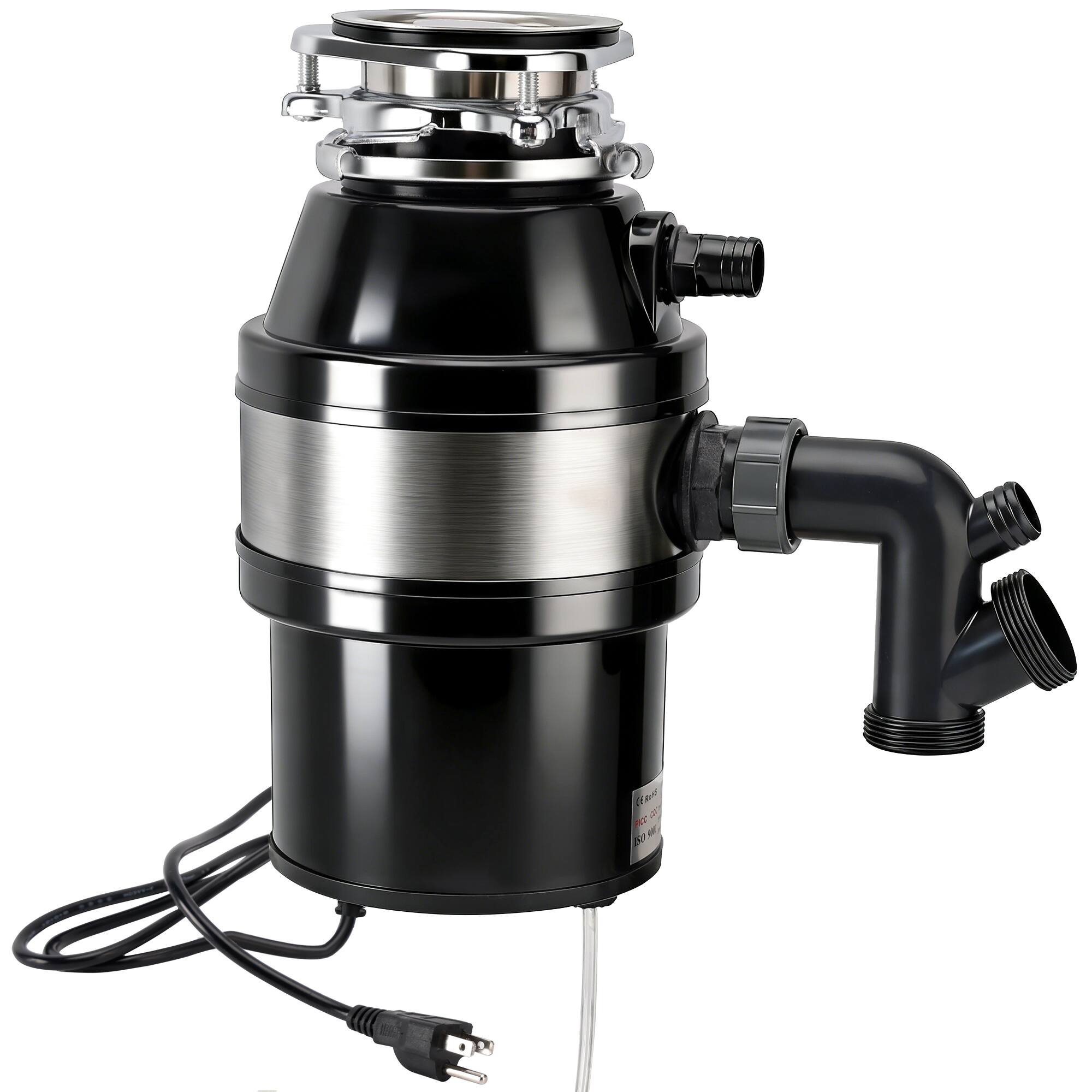 Topteng - 3/4 HP Garbage Disposal with Plug - 2800 RPM High-Speed, Stainless Steel, Auto Overload Protection for Kitchen Sink - Black