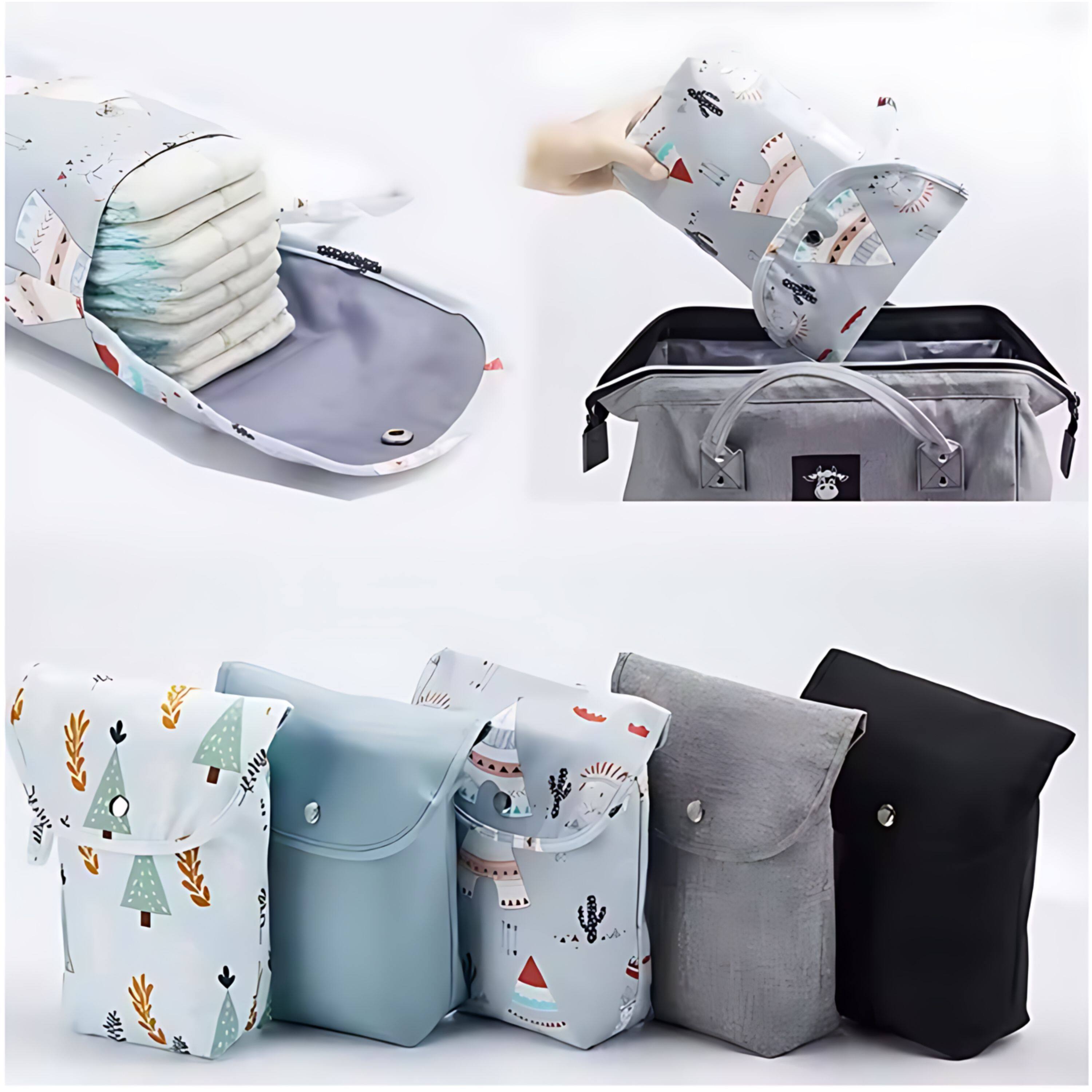 Back. Kitcheniva - Small Waterproof Baby Diaper Storage Bag, Gray - Gray.