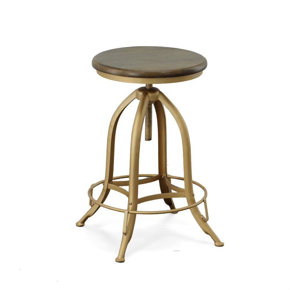 Carolina Chair & Table Ryder Adjustable Barstool Elm Seat Gold Base Elm ...