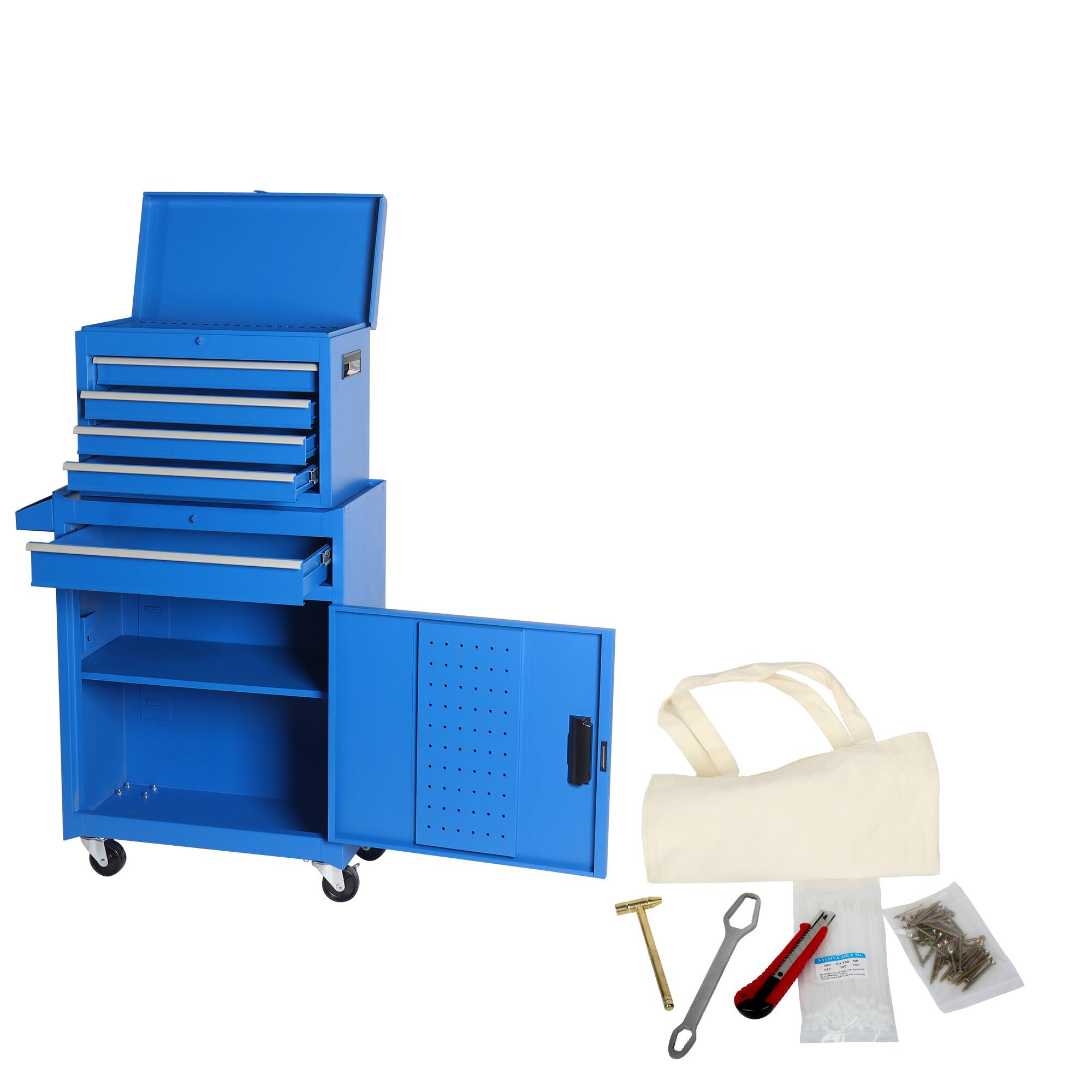 Front. APRILSOUL - 5 Drawer Rolling Tool Storage Cabinet with Detachable Top Tool - Blue.