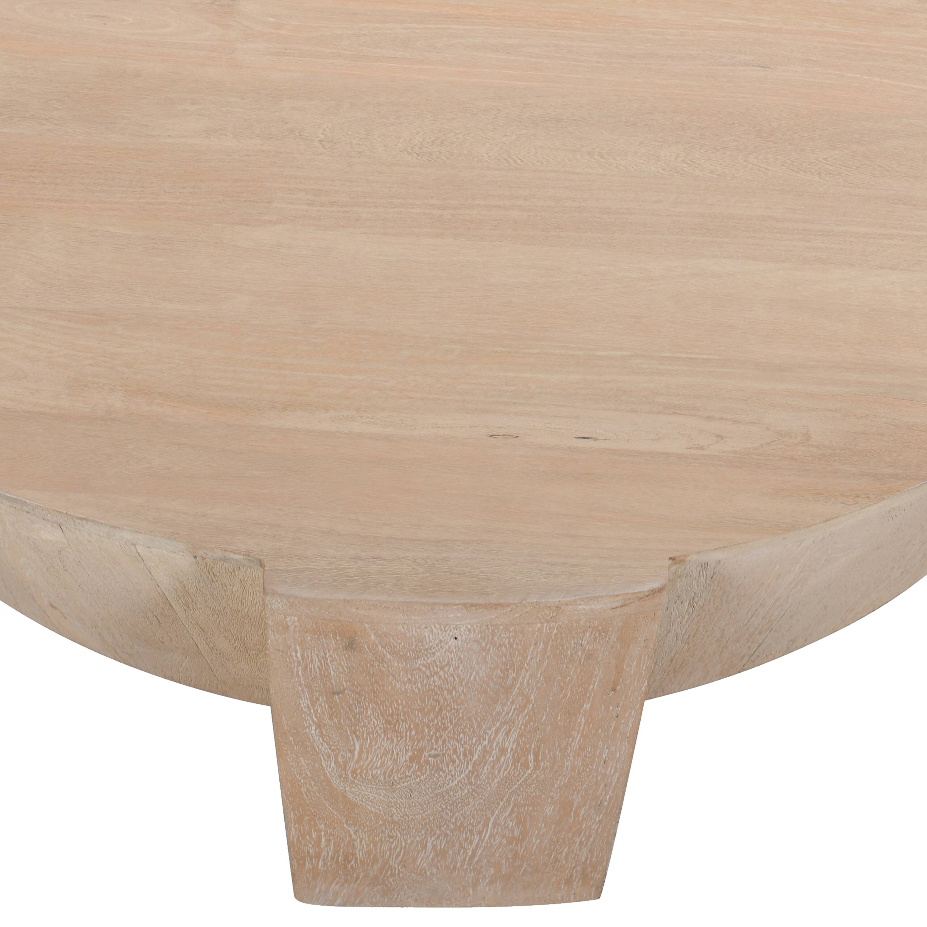 Alt View 3. Manhattan Lane - Joana Coffee Table, 35 Inch Round Drum Shape with 3 Legs, Sandblasted Mango Wood - Natural Brown.