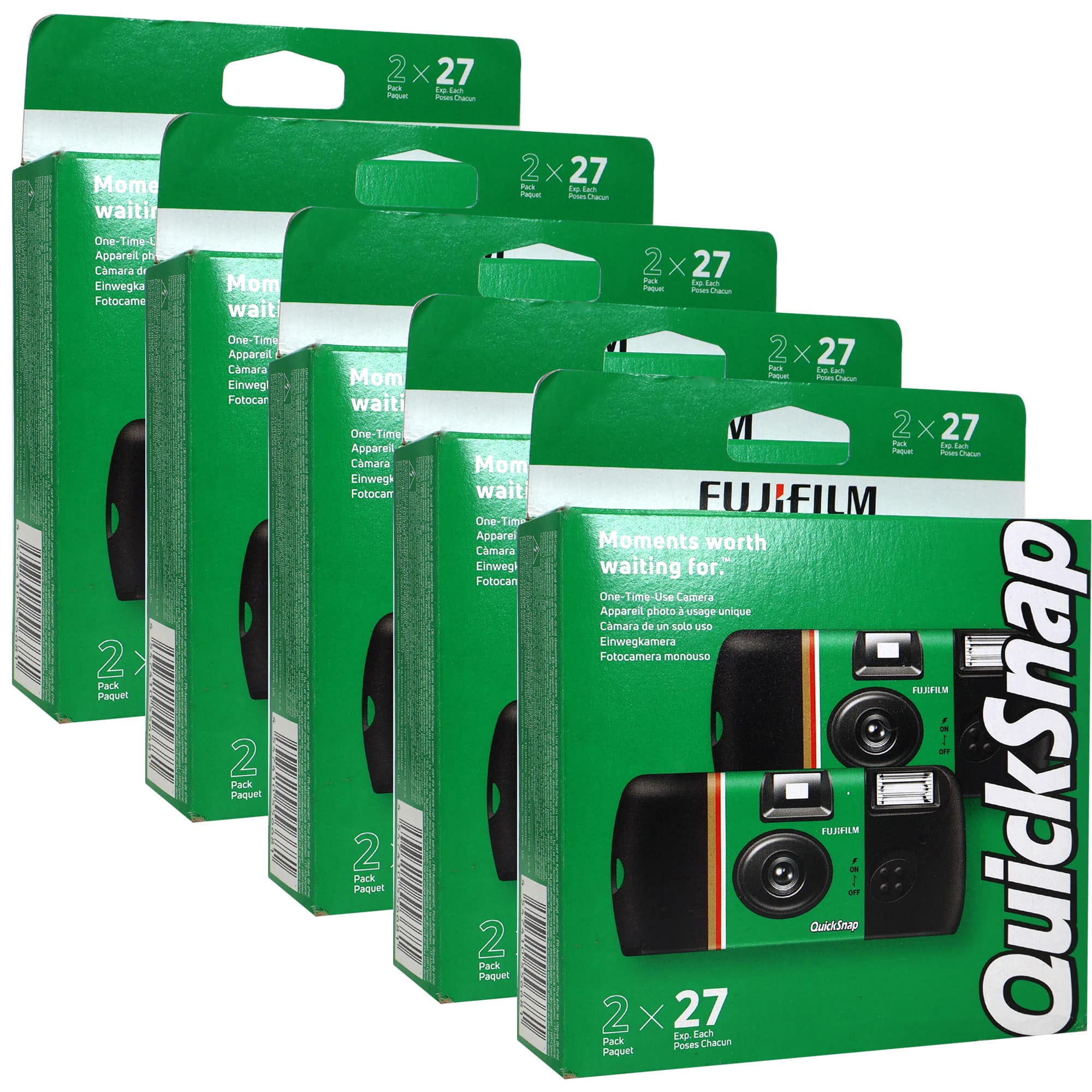 5x FUJIFILM QuickSnap Flash 400 One-Time-Use Disposable Camera (27 Exp, 2-Pack) - Green