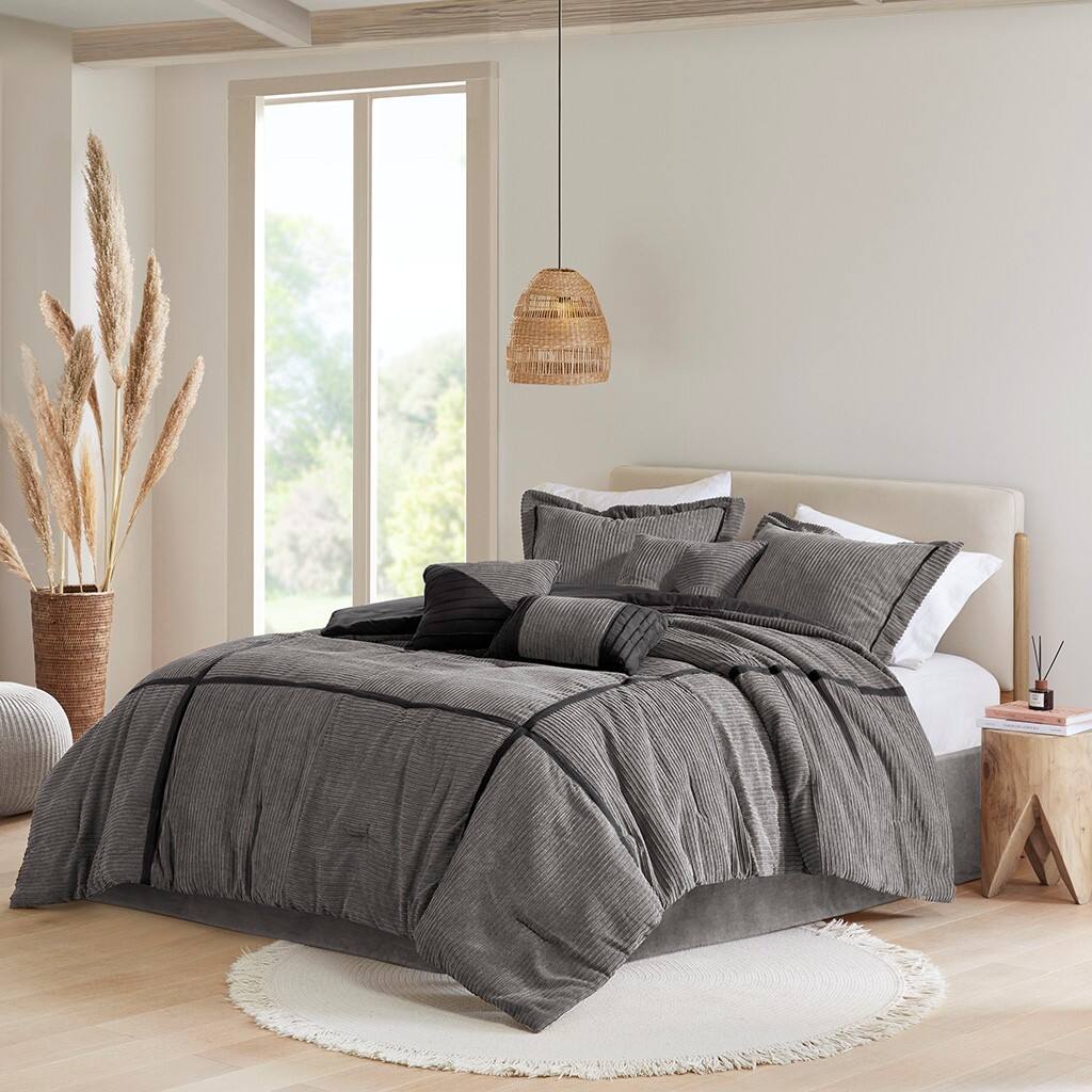 Alt View 1. Gracie Mills - Gracie Mills Barlow 7-Piece Comforter Set in Taupe and Chocolate Brown - Grey.