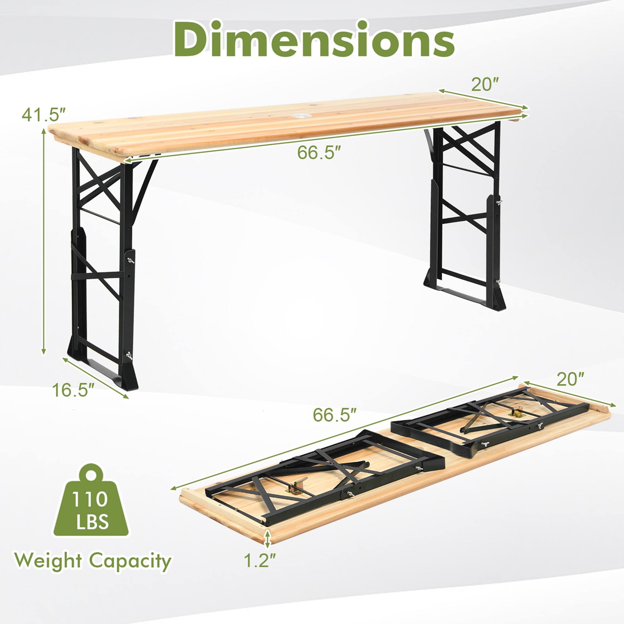 Dimensions: 20", 41.5", 66.5", 16.5", 1.2"
Weight Capacity: 110 LBS
