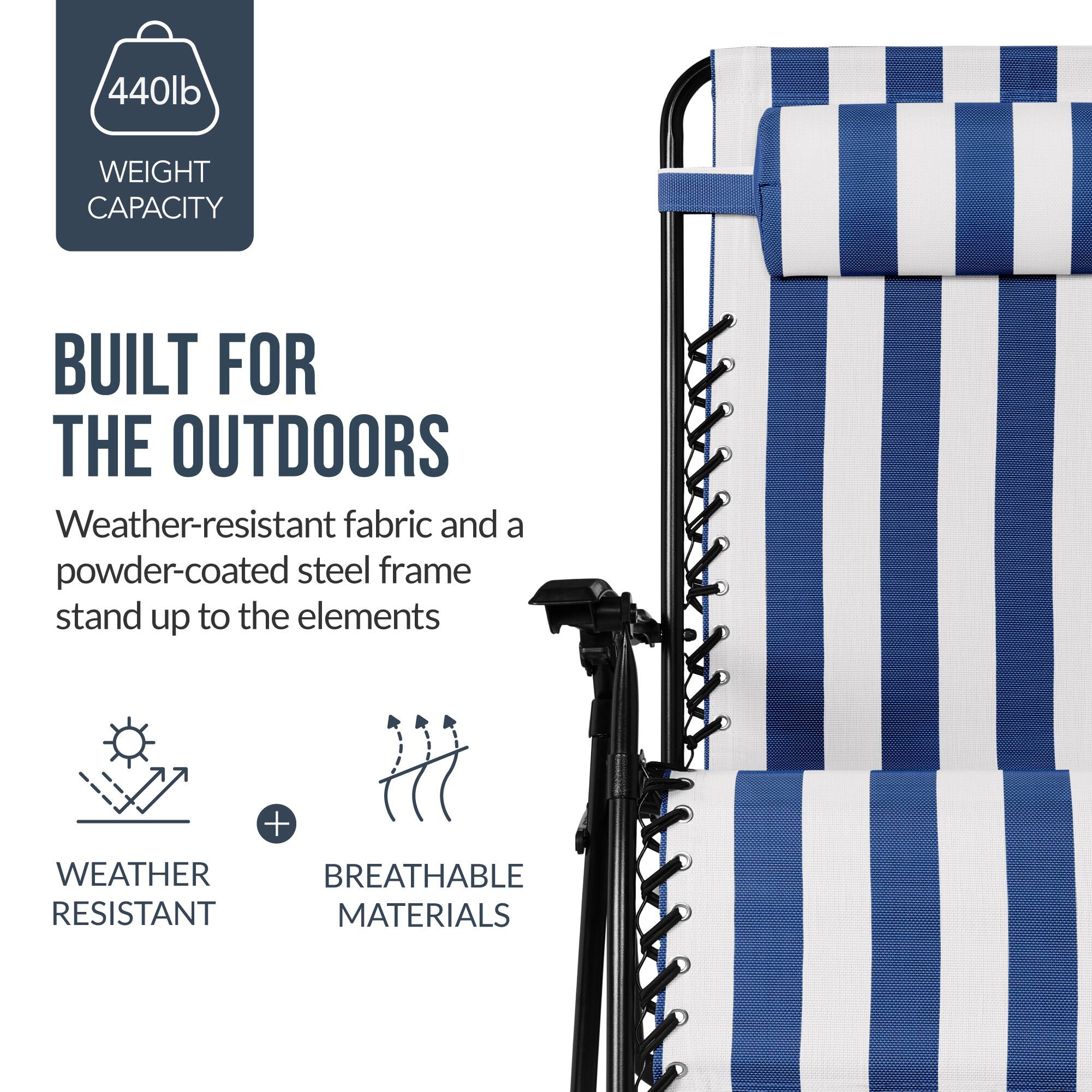 440lb WEIGHT CAPACITY  
BUILT FOR THE OUTDOORS  
Weather-resistant fabric and a powder-coated steel frame stand up to the elements  
WEATHER RESISTANT + BREATHABLE MATERIALS