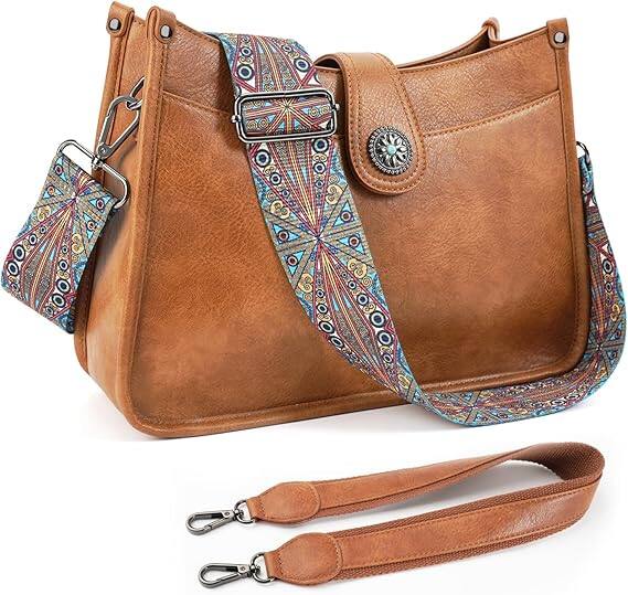 Vulpecula Spade - Crossbody Bags For Women Trendy, Vegan Leather Hobo Purse Shoulder Handbag Bucket Bag with 2 Strap - 001-brown