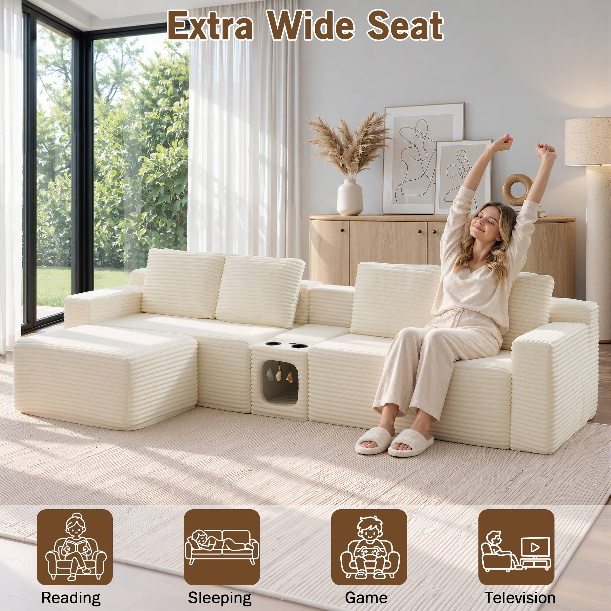 Extra Wide Seat

Reading  
Sleeping  
Game  
Television