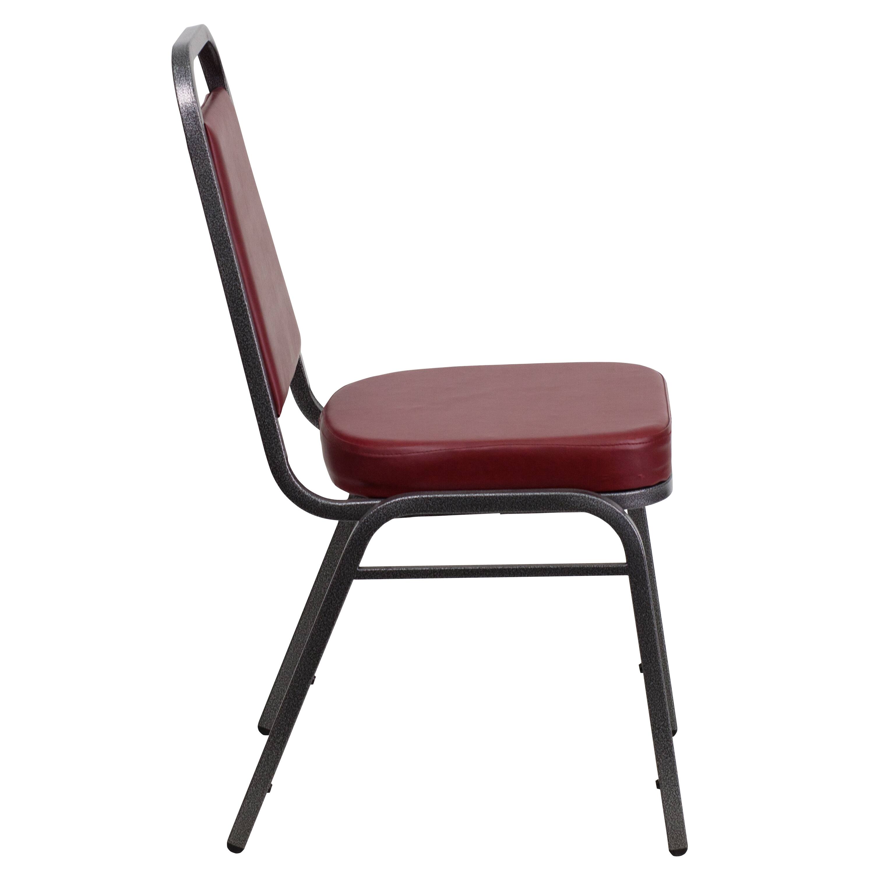 Alt View 7. Emma + Oliver - 4 Pack Trapezoidal Back Stacking Banquet Chair - Burgundy Vinyl/Silver Vein Frame.