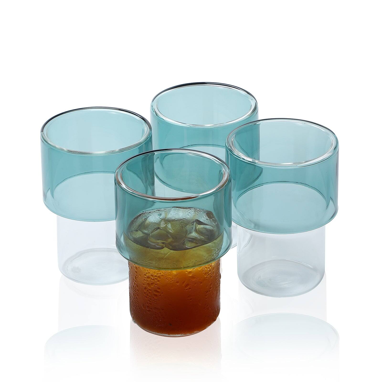 Left. BreeBe - Eryngii Double Wall Highball Glasses set of 4 - Blue.