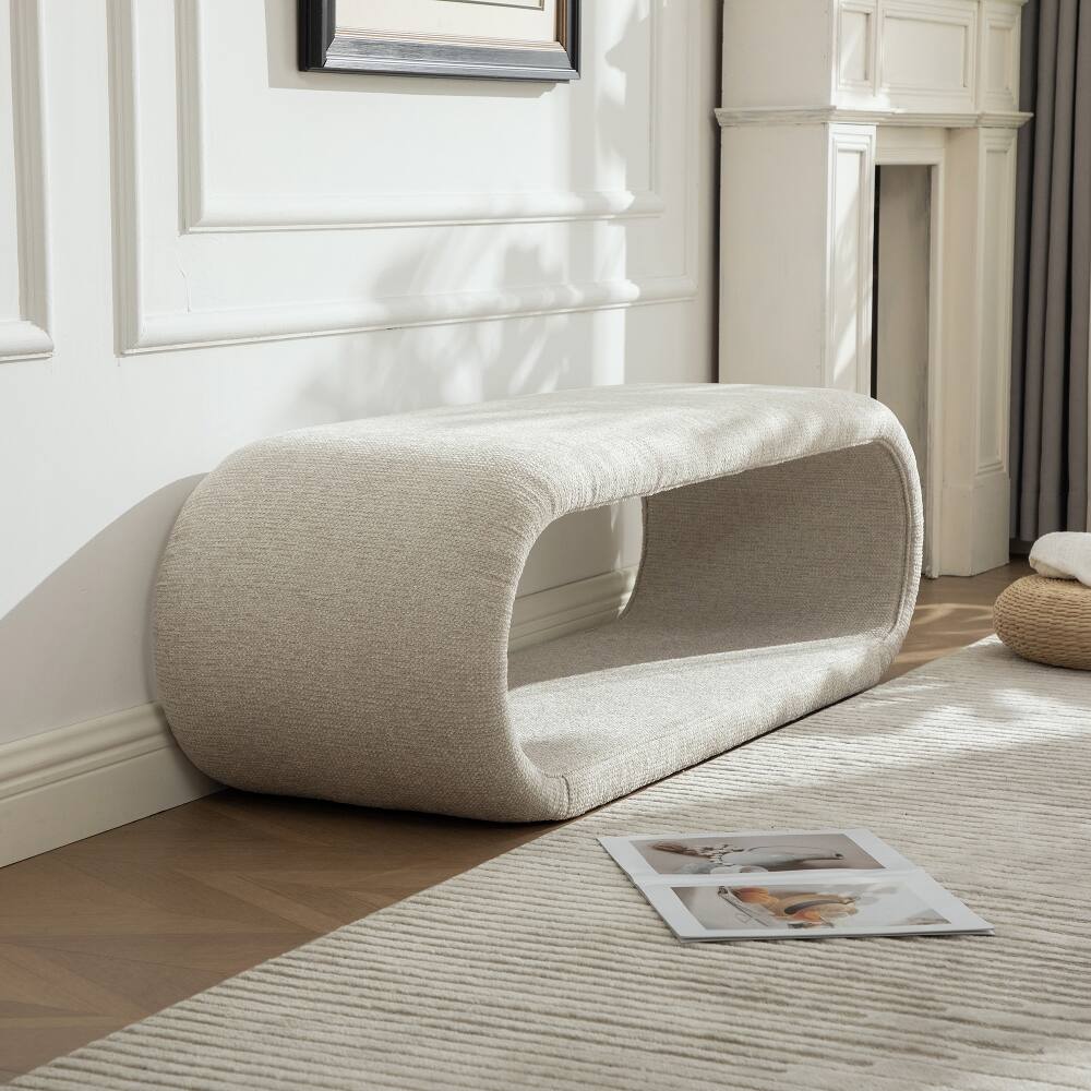 Back. Ropilly - Ropilly 52 Inch Chenille Upholstered Bench for Bedroom End of Bed, Modern Entryway Shoe Bench with Iron Frame, Wheat - Wheat.