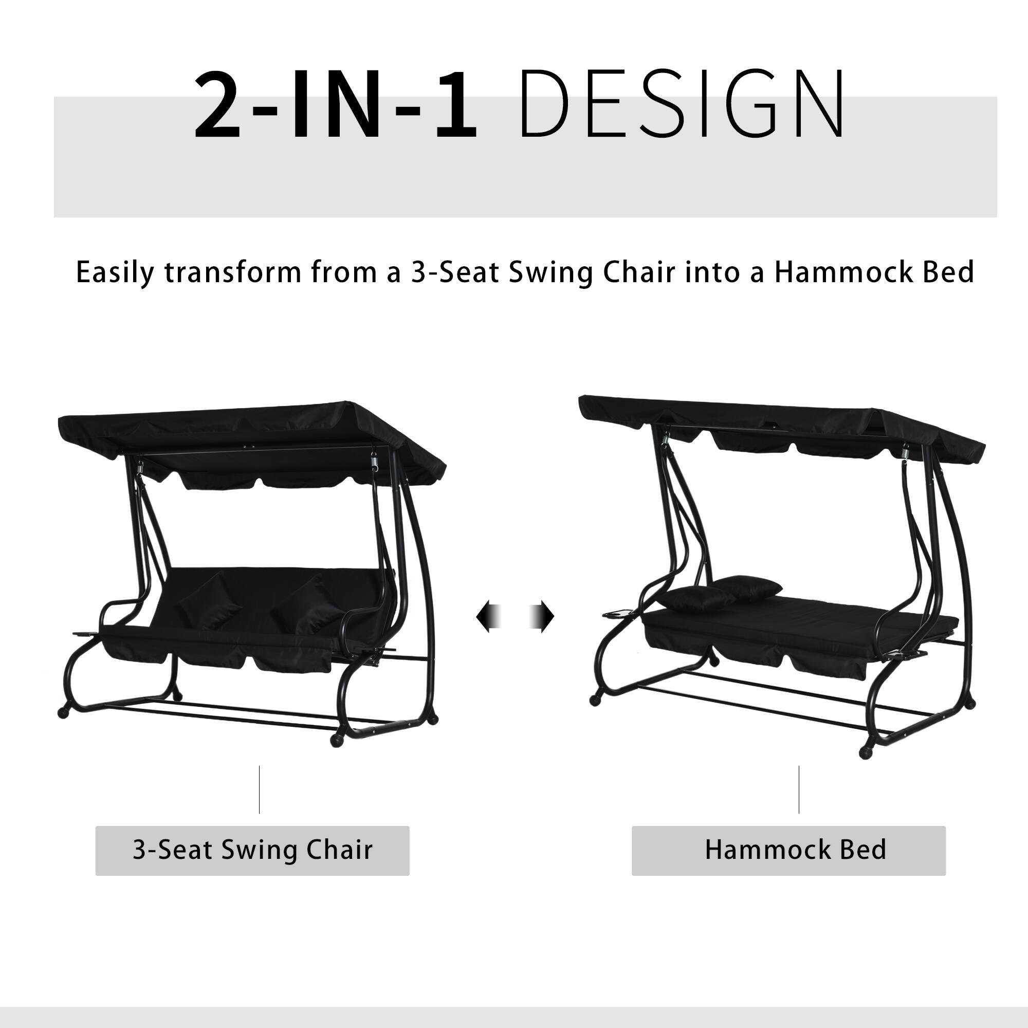 2-IN-1 DESIGN

Easily transform from a 3-Seat Swing Chair into a Hammock Bed

3-Seat Swing Chair

Hammock Bed