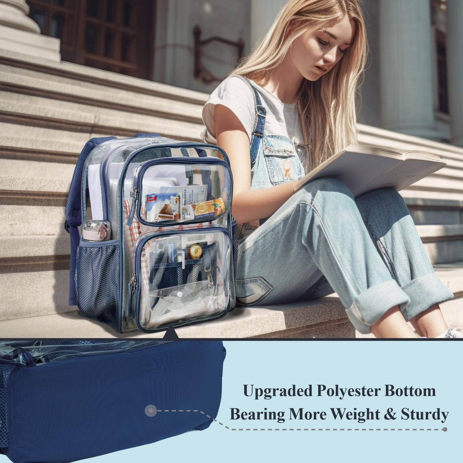 Alt View 2. Stamp n Camp - Clear Backpack For School - 17 Inch Large Heavy Duty Bookbag  See Through Pvc Backpacks (for 12 Above) - Mauve 17"-Daypack Backpacks.