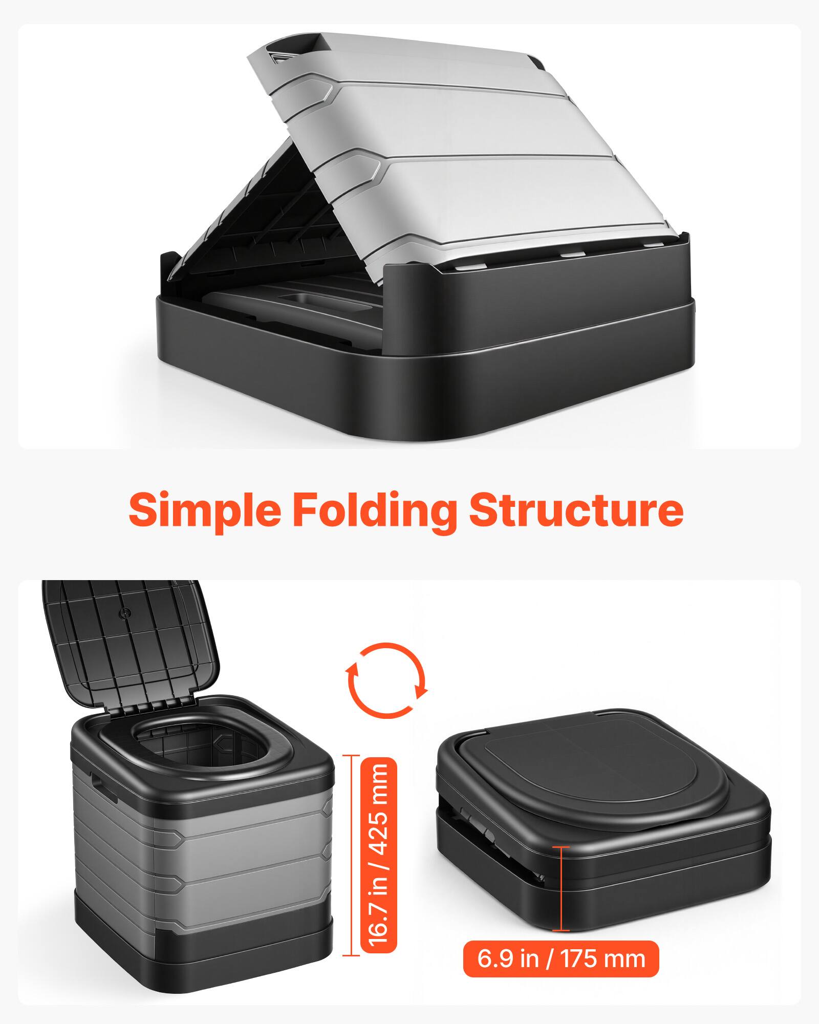 Simple Folding Structure  
mm 425 / in 16.7 in / 6.9 in / 175 mm