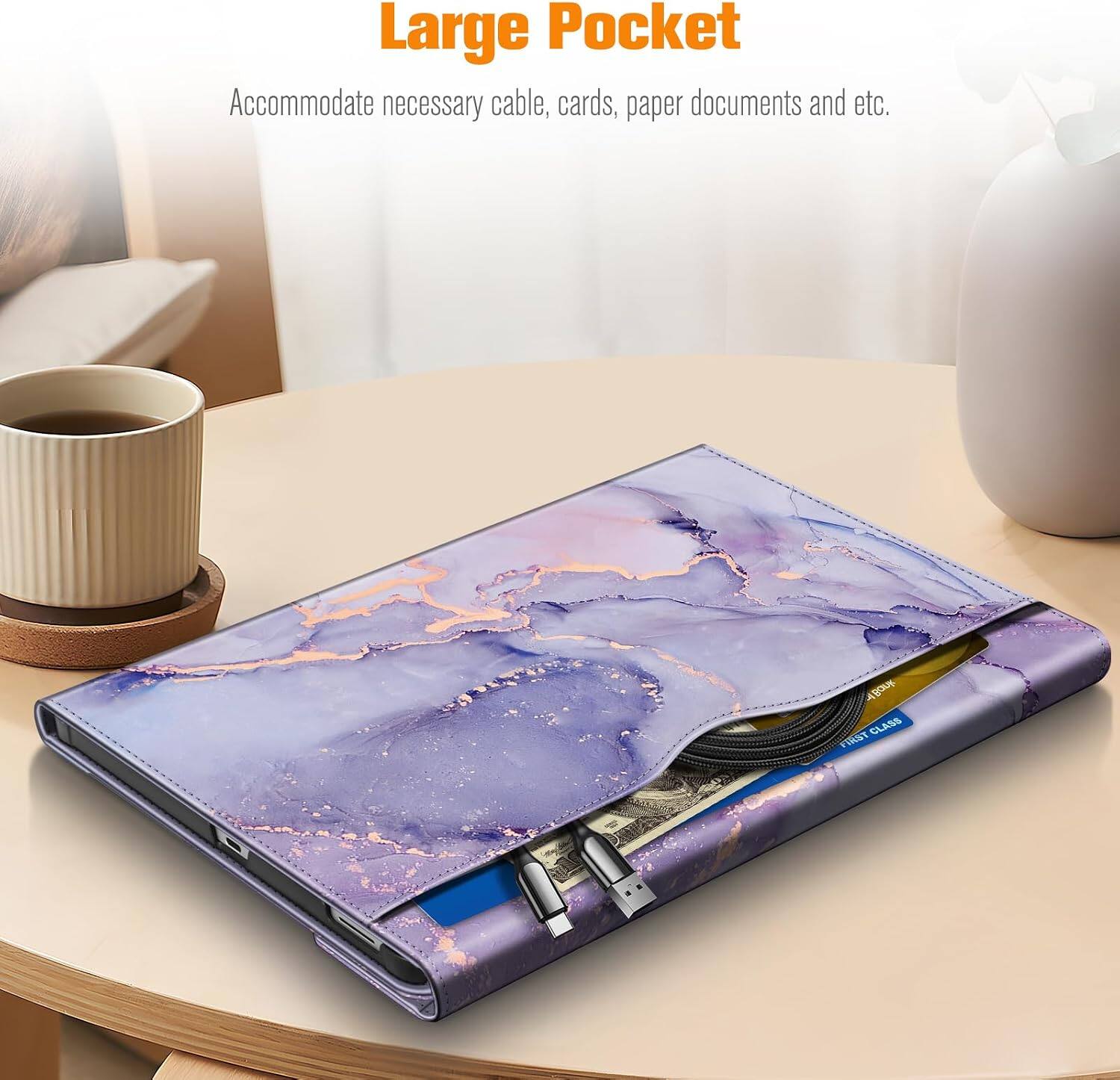 Large Pocket  
Accommodate necessary cable, cards, paper documents and etc.