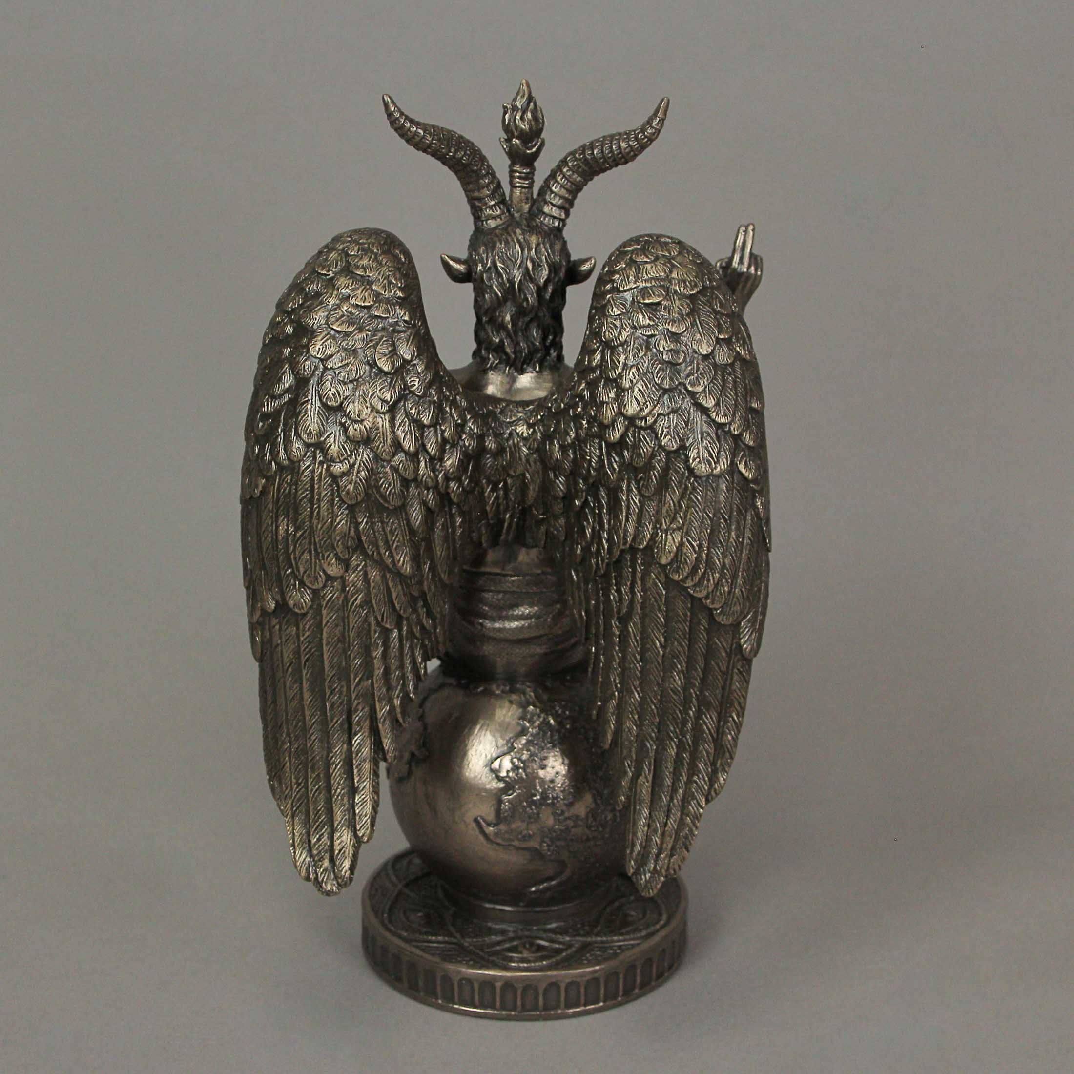 Alt View 2. Veronese Design - Baphomet Sabbatic Goat Idol Sitting On Globe Statue Satanic Occultic Altar Sculpture - Bronze.