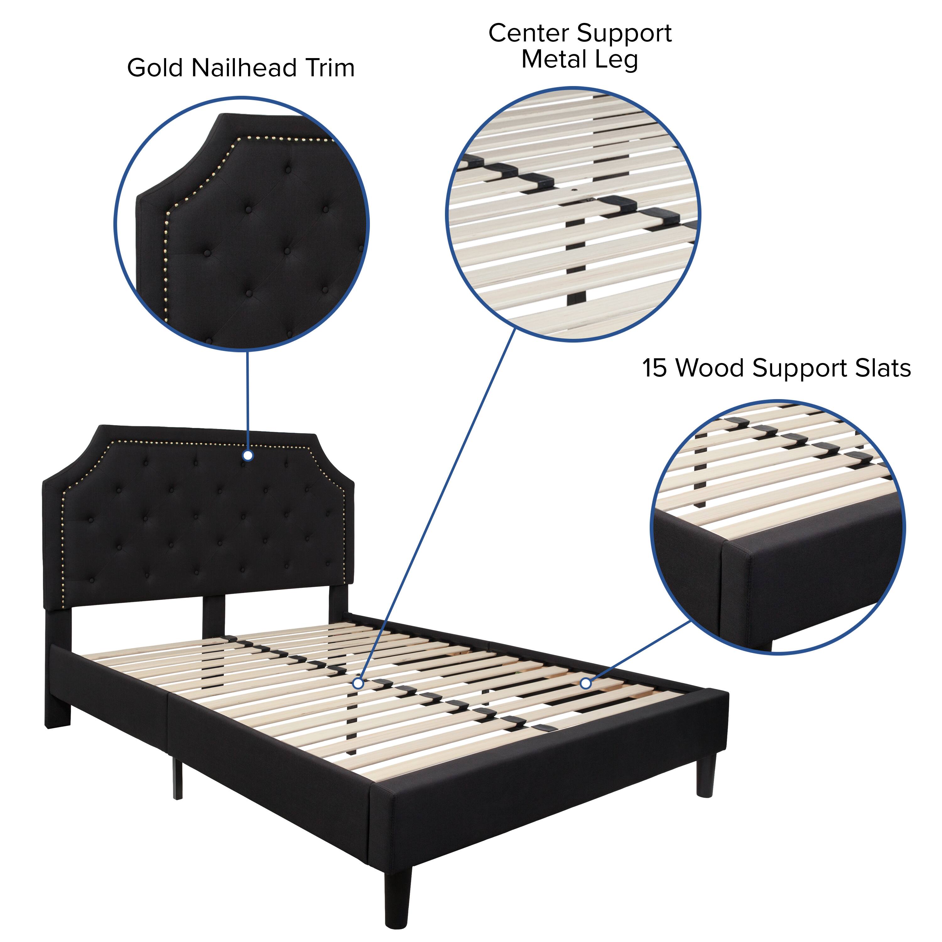 Gold Nailhead Trim  
Center Support Metal Leg  
15 Wood Support Slats