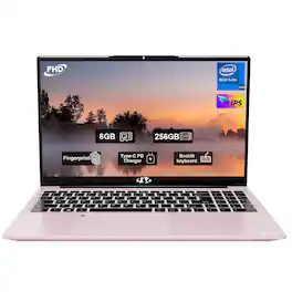 NIMO - 15.6" Laptop Intel Pentium Processor N100 8GB RAM 256GB SSD 3.4GHz Backlit Keyboard- Fingerprint WiFi 6 Win 11 - Rose Gold