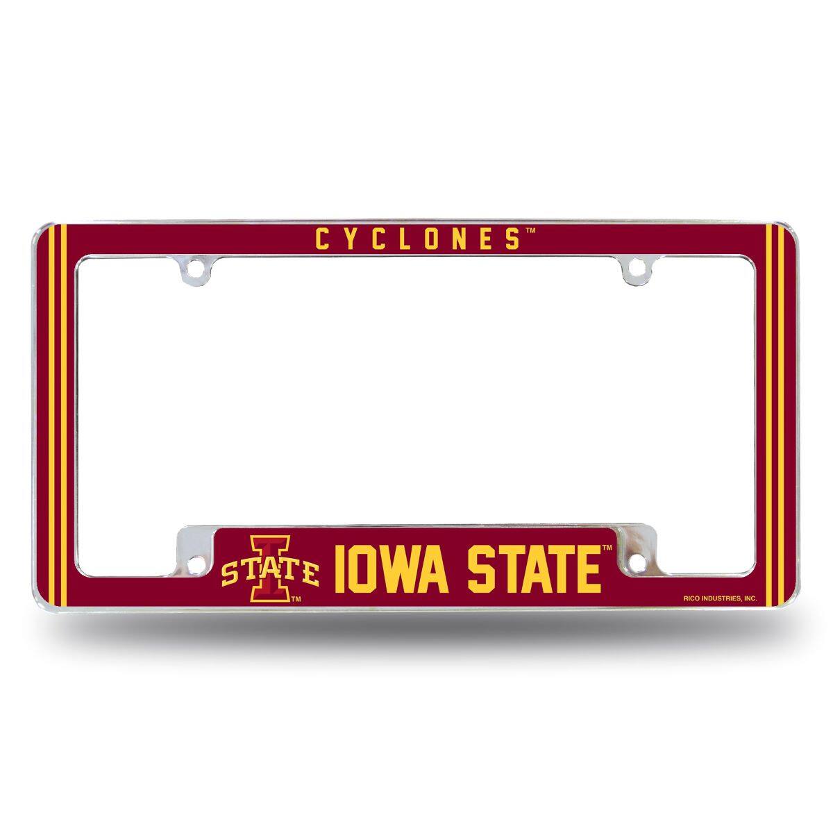 Iowa State Cyclones Chrome Metal License Plate Frame with Full Frame Team Color Graphics