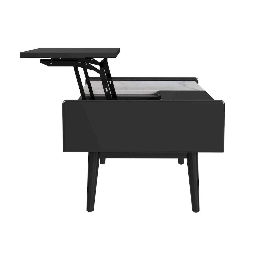 Left. Picket House Furnishings - Indina Coffee Table with White Marble and Lift-Top in Black - Black.