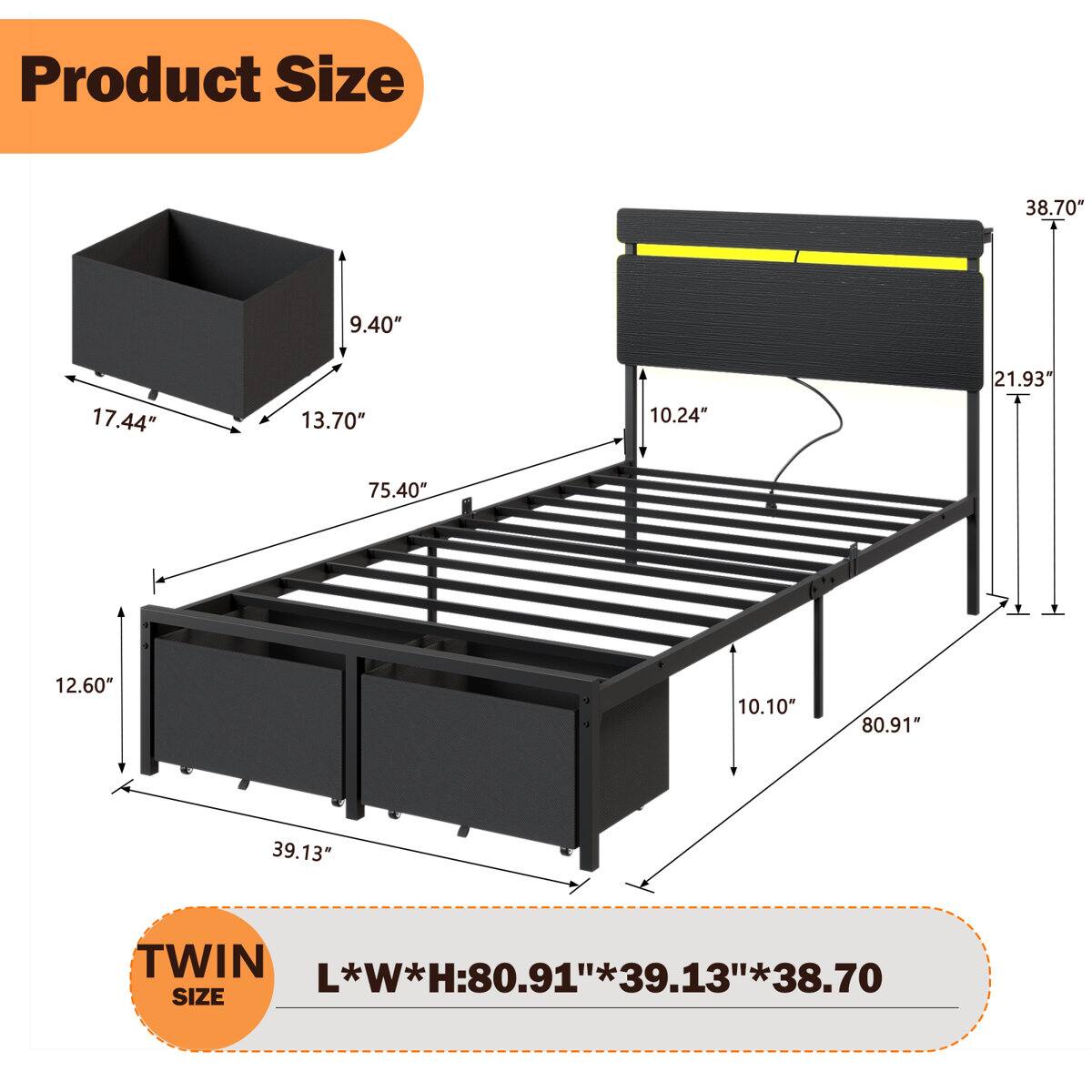 Product Size

38.70" x 9.40" x 17.44" x 13.70" x 10.24" x 21.93" x 75.40" x 12.60" x 10.10" x 80.91" x 39.13"

TWIN L*W*H: 80.91" x 39.13" x 38.70"