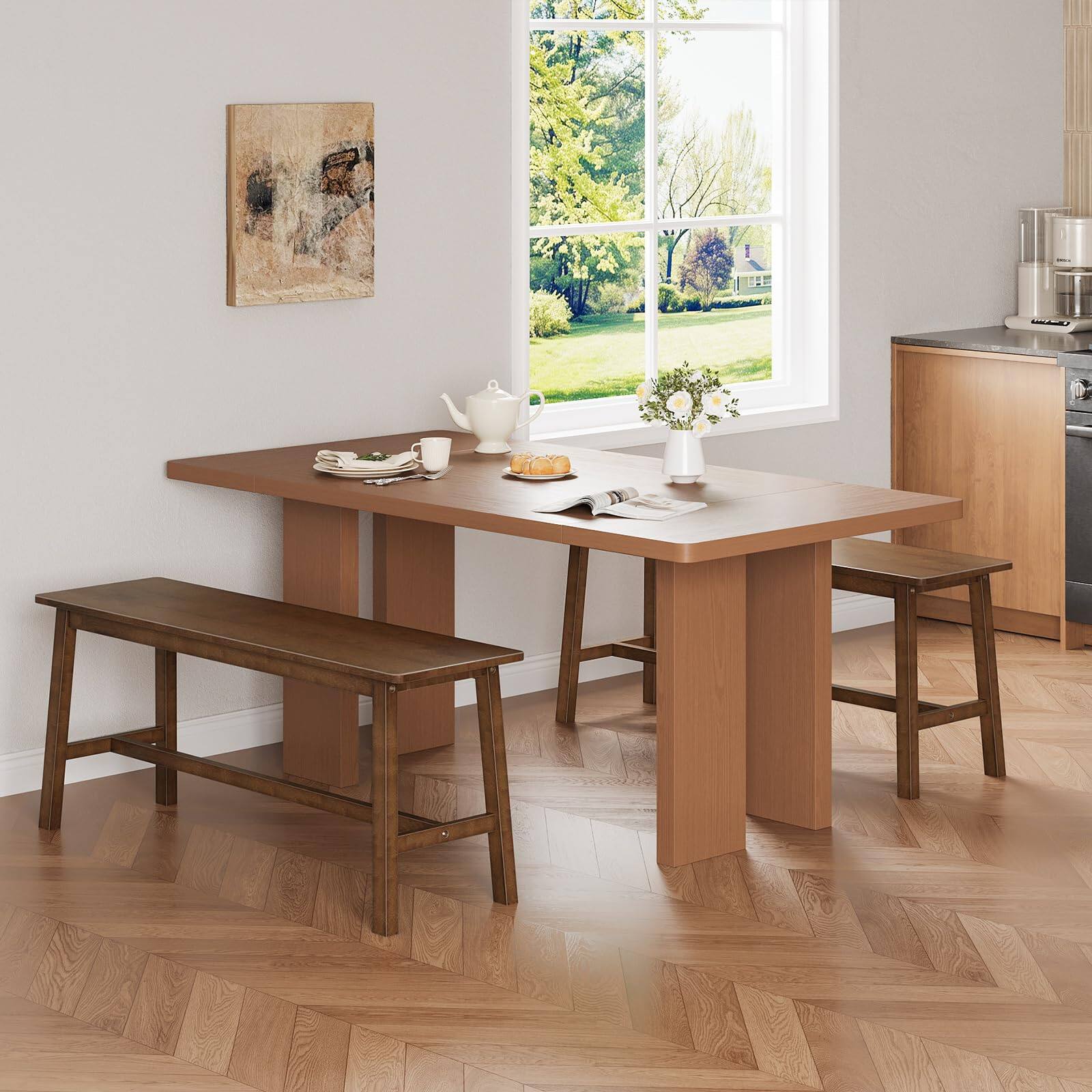 Alt View 1. JETRANSPORT - 39.3'' Dining Bench Farmhouse Kitchen Table Living Room Furniture Easy To Assemble Sturdy And Stable Mocha - Natural.