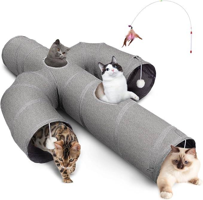 Front. Ownpets - 12" Cat Tunnel Cactus Shape Collapsible - Gray.