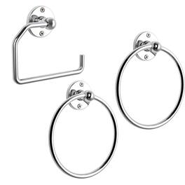 Oumilen - 2-Pack Polished Chrome Towel Ring & Toilet Paper Holder Set