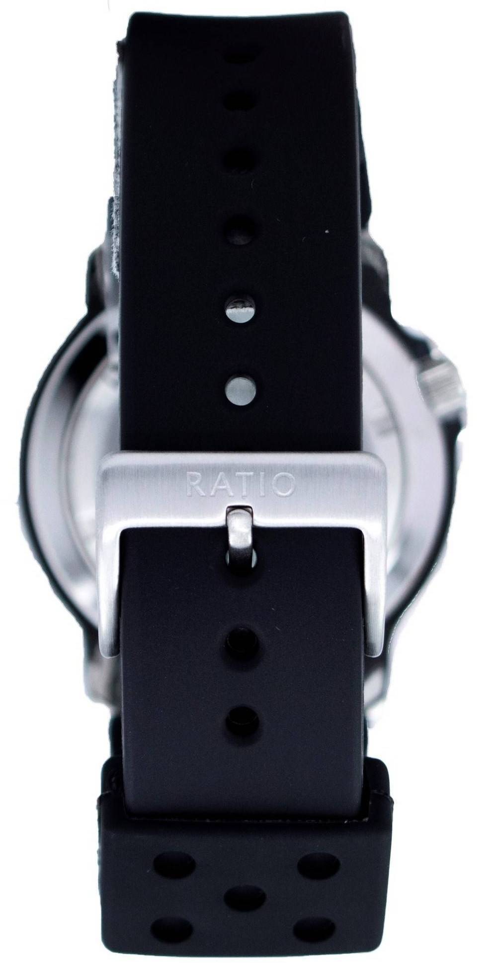 Back. RATIO - FreeDiver Professional Quartz 22AD202 Mens Watch 200M Sapphire Crystal - Silver and black.