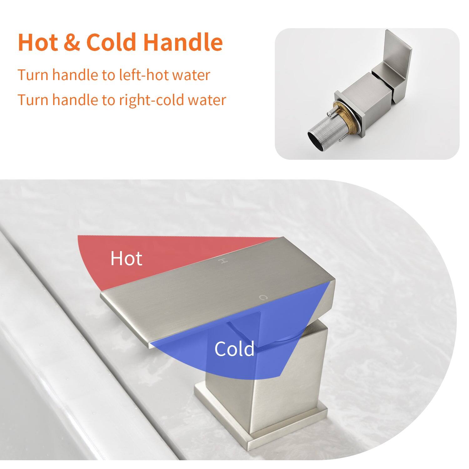 Hot & Cold Handle

Turn handle to left - hot water  
Turn handle to right - cold water  

Hot  
Cold
