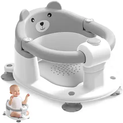 Front. JETRANSPORT - Bath Seat For 6 Months & Up Non-slip Seats Sitting Safe Bathtub Chair With 4 Suction Cups Soft Cushion Shower - Baby Gray.