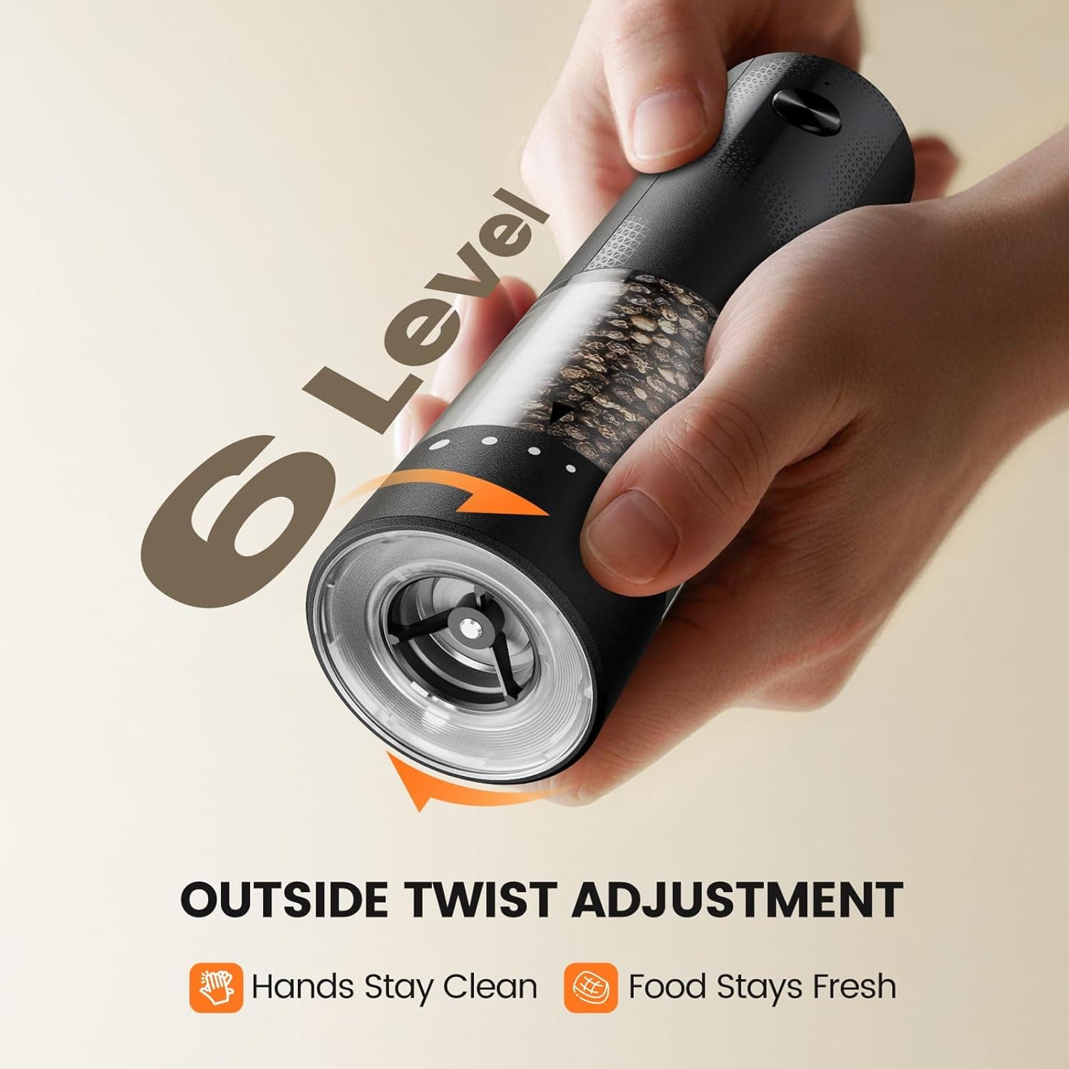 6 Level Outside Twist Adjustment  
Hands Stay Clean  
Food Stays Fresh