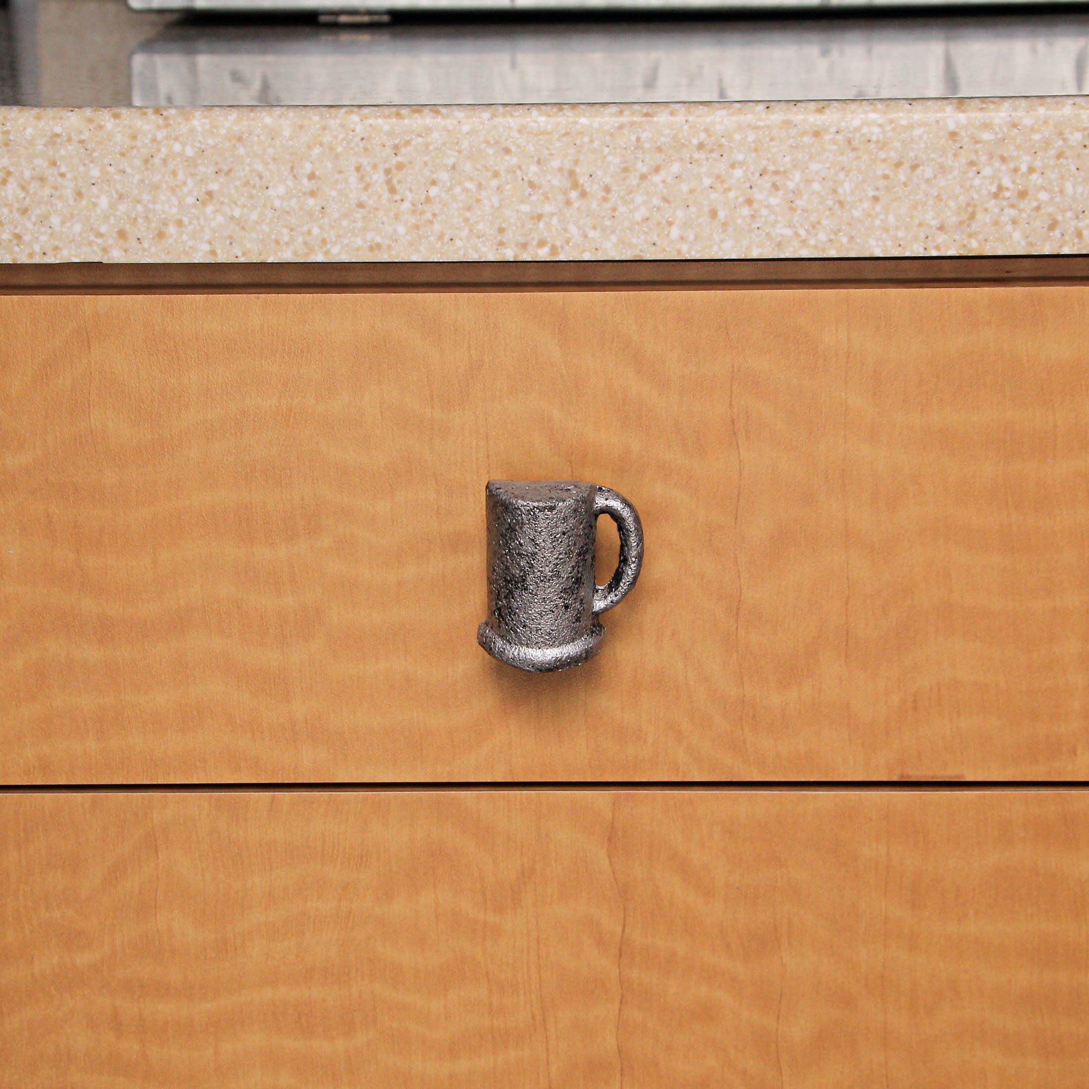 Alt View 5. Zeckos - Antique Silver Finish Cast Iron Beer Mug Cabinet Knob Drawer Pulls Set of 6 - Silver.