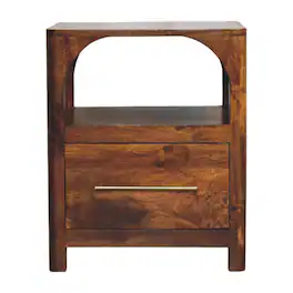 Artisan Furniture - Solid Wood Arc Bedside Table, 1 Drawer and Shelf - Brown