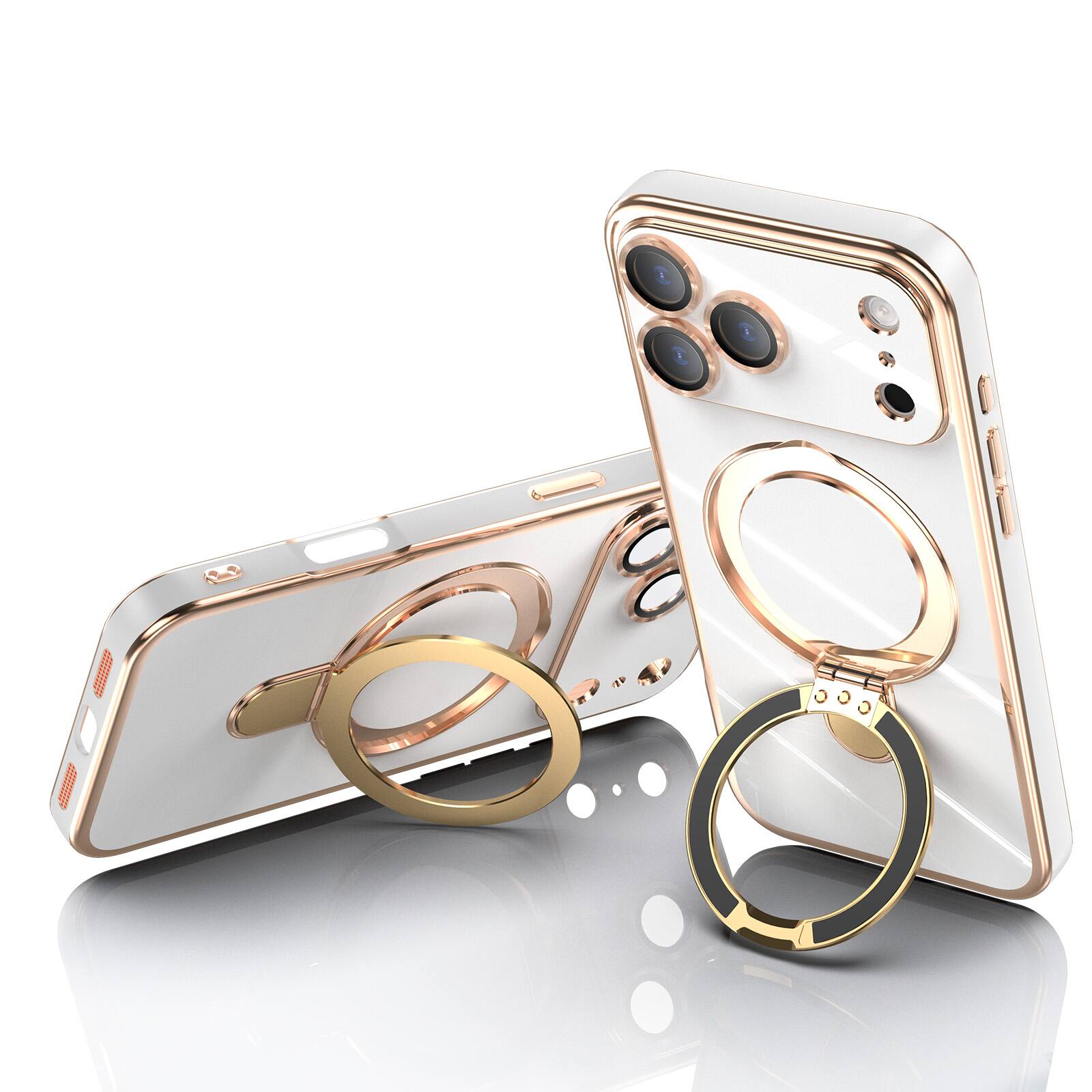 Alt View 2. Dteck - Mag Safe Case for Apple iPhone 17 Pro Max,Slim Shockproof TPU Case with Metal Stand Plated Bumper Bulit in Lens Film - White.