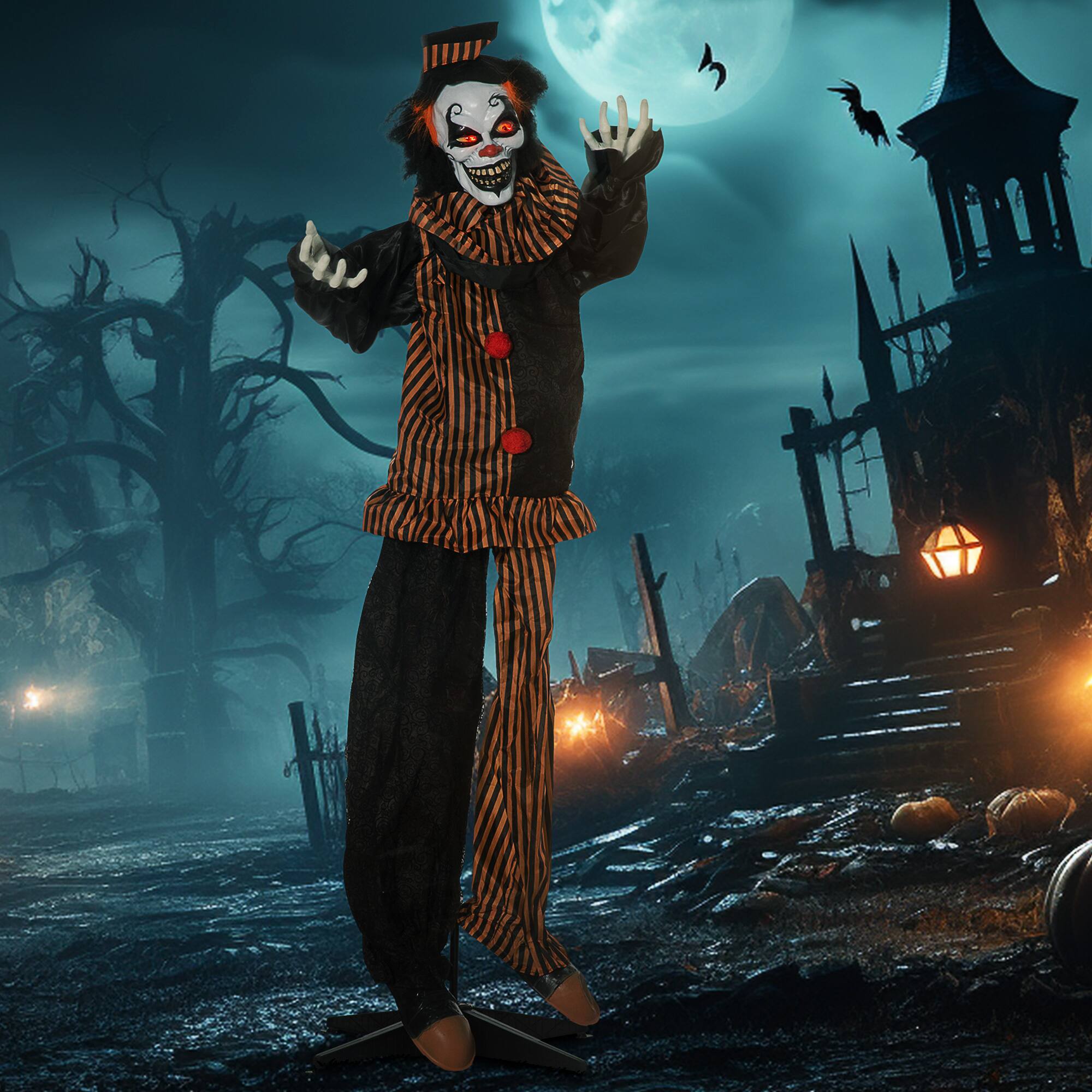 Alt View 1. Outsunny - 67" Life Size Outdoor Halloween Decorations Talking Circus Clown, Animatronic Animated Prop, Sound and Light Up Eyes - Multi-Colored.