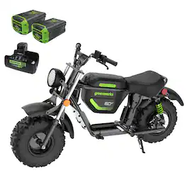 Greenworks - 60V Electric Mini Bike for Adult with (2) 8.0Ah Battery & 10A Dual Port Rapid Charger - Green